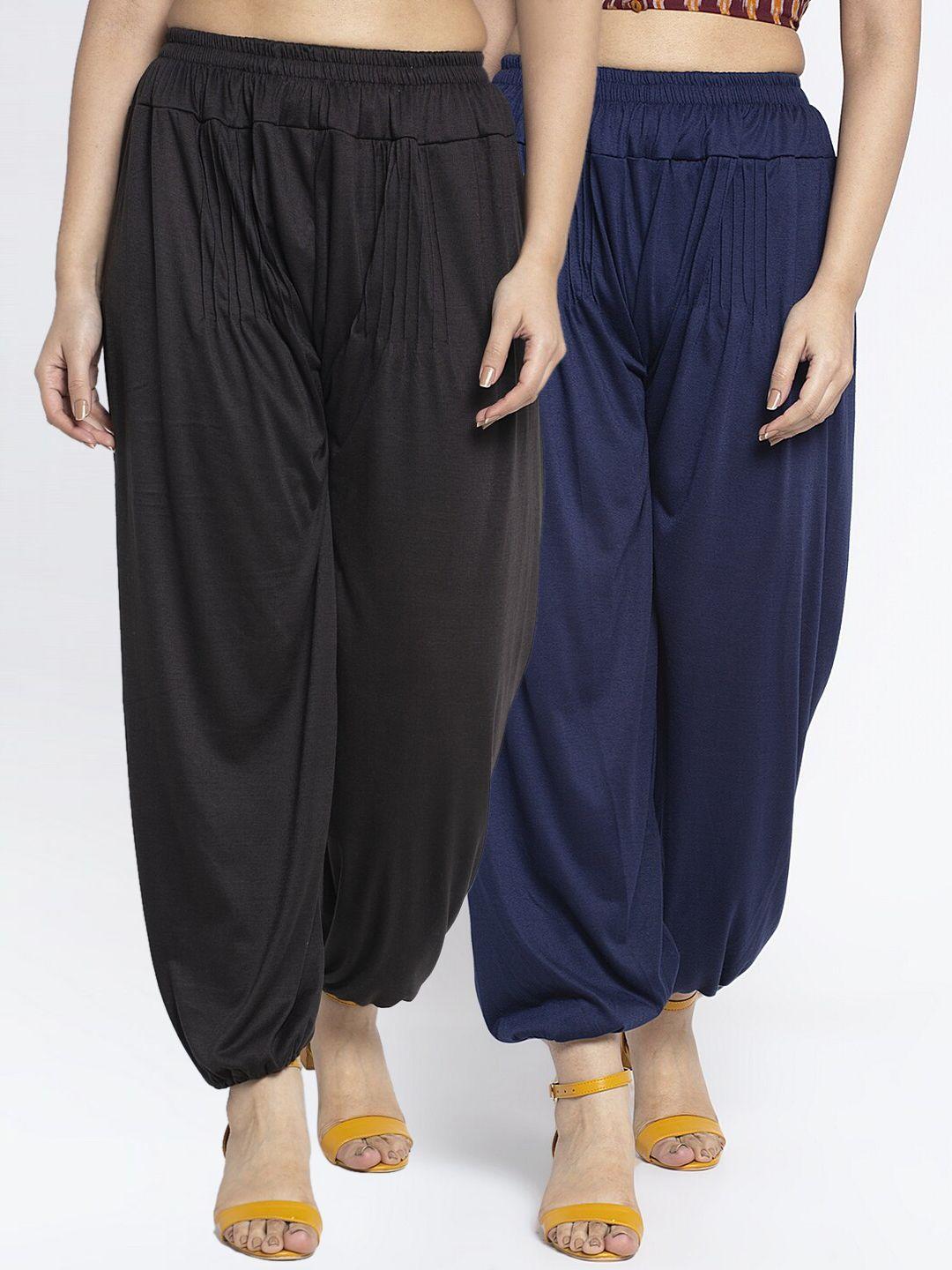 gracit women black & navy blue pack of 2 solid harem pants