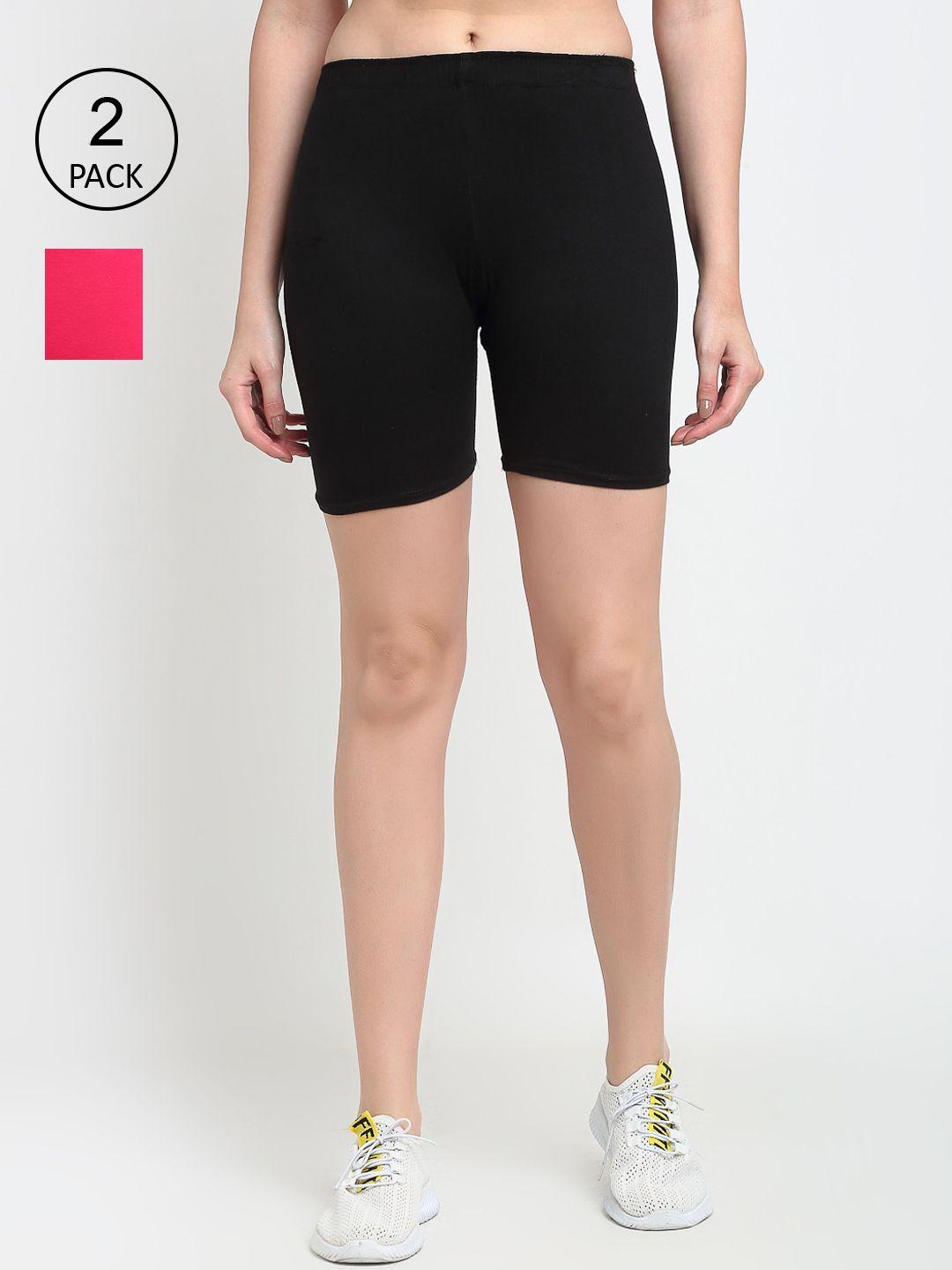 gracit women black & pink set of 2 biker shorts