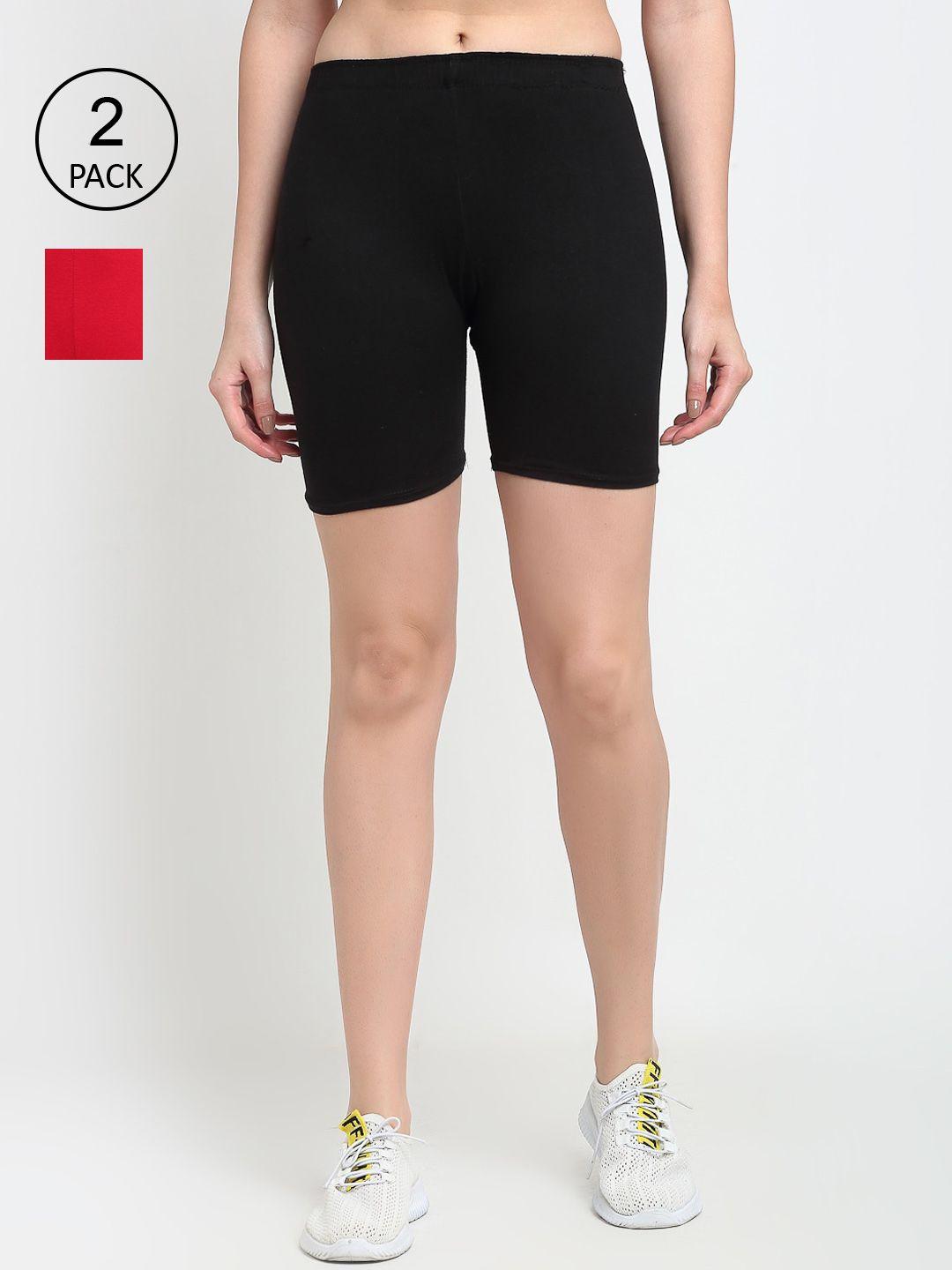 gracit women black & red set of 2 biker shorts