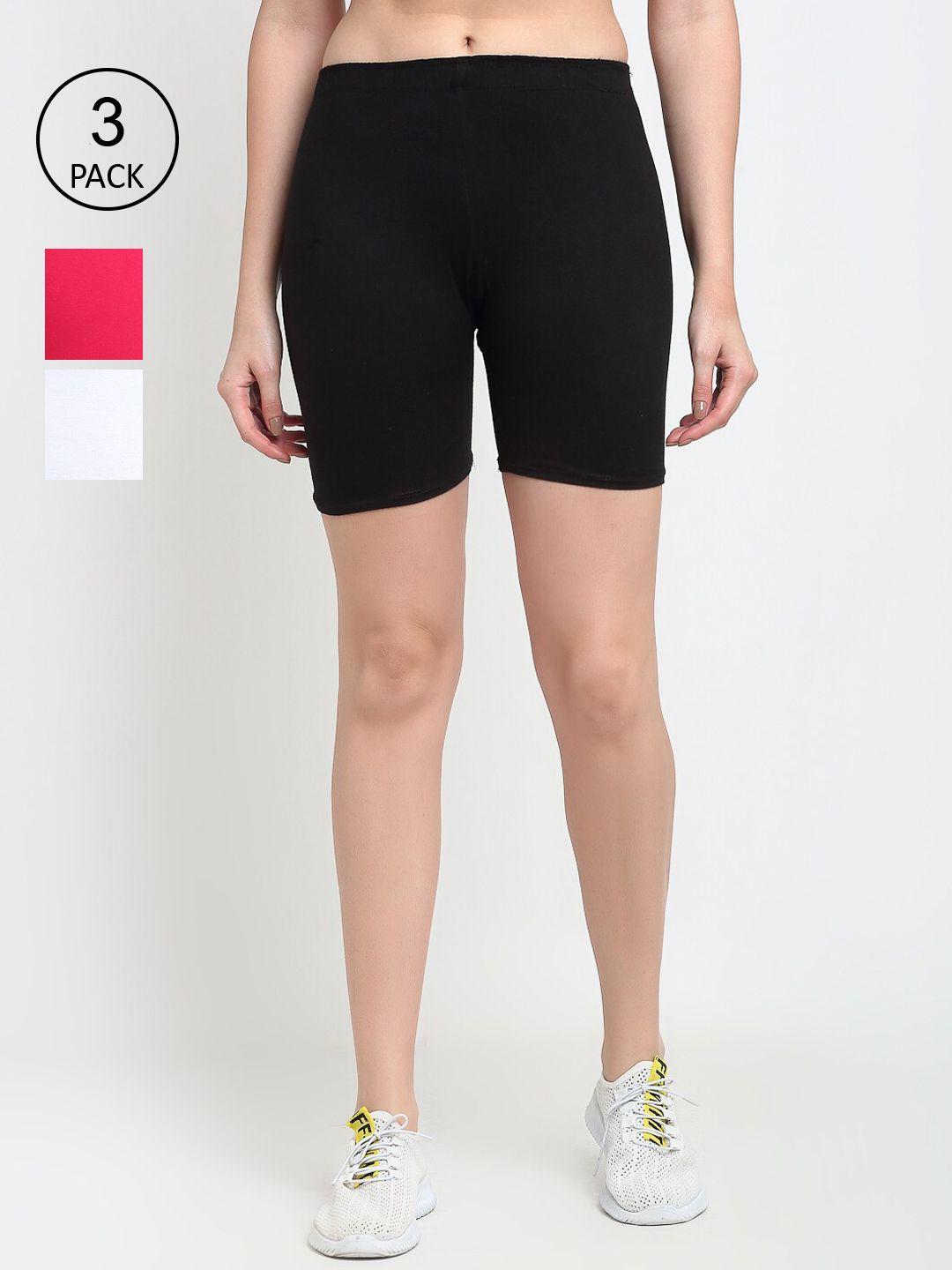 gracit women black red & white set of 3 biker shorts