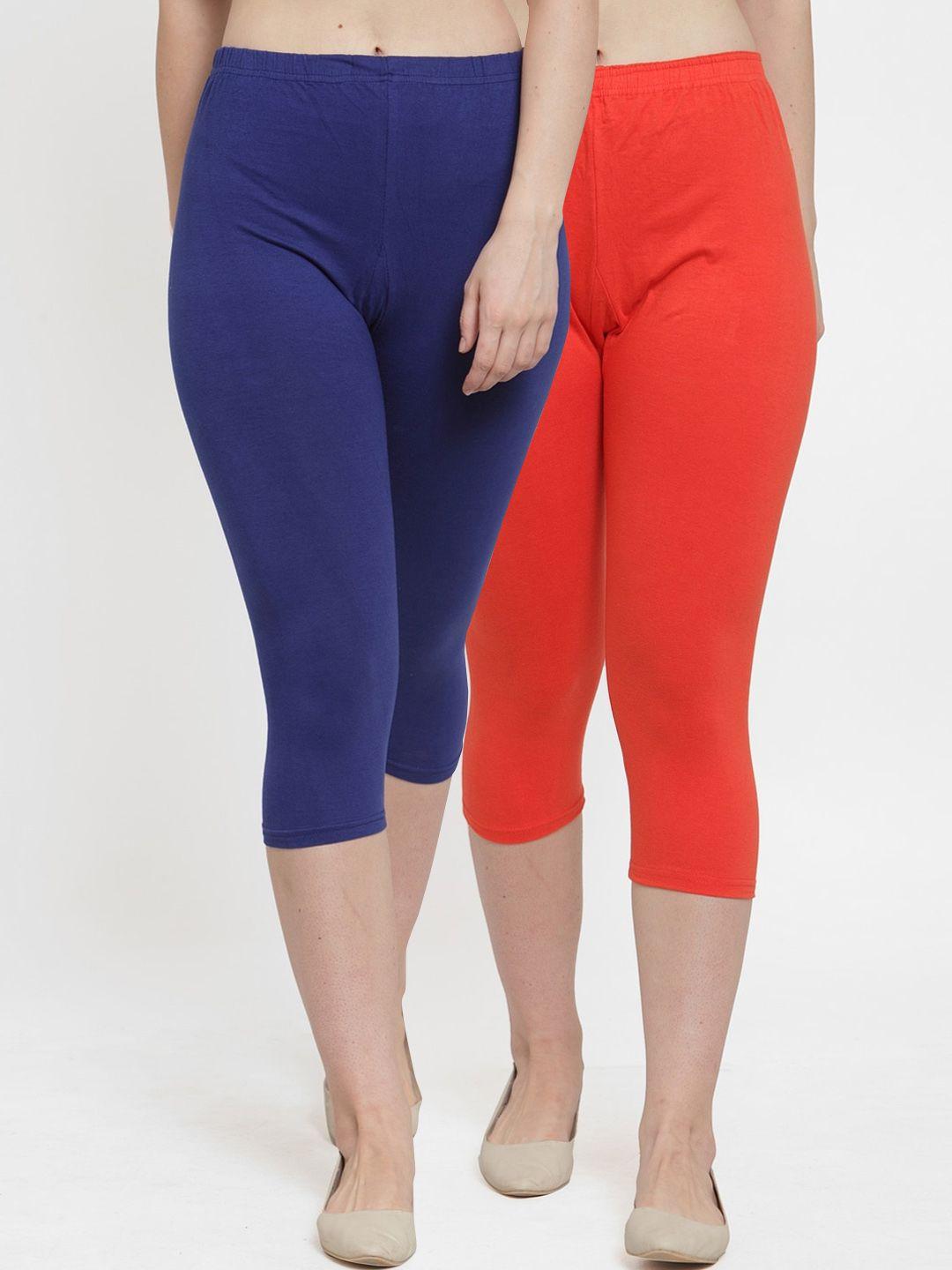 gracit women blue & orange pack of 2 cotton capris