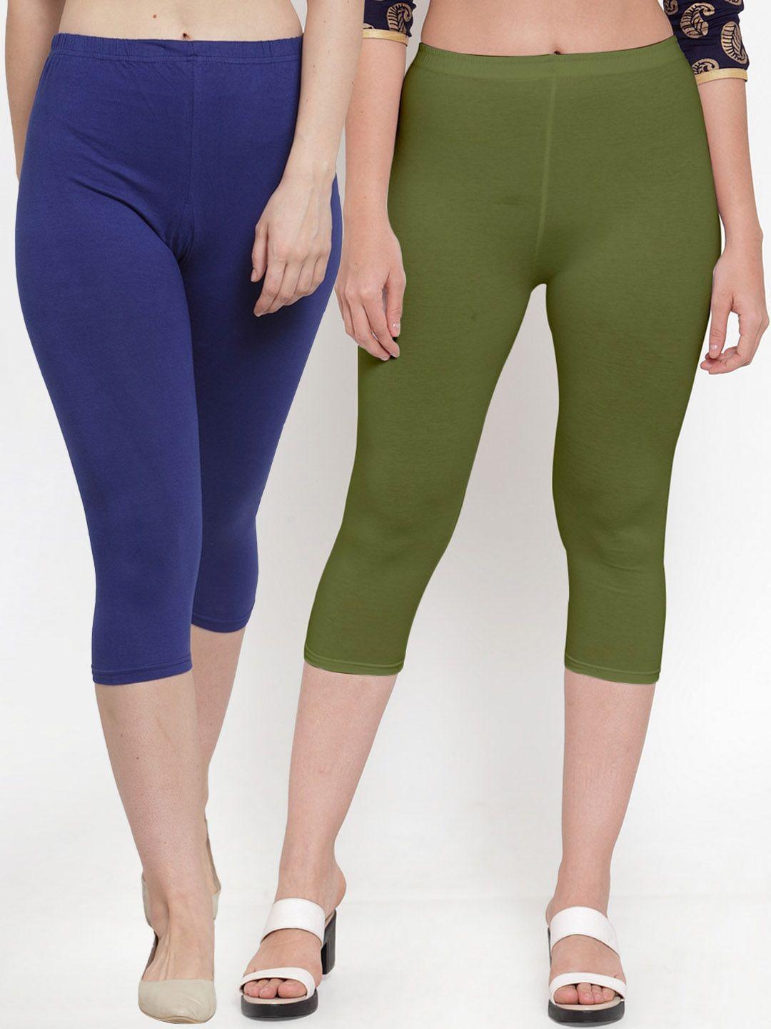 gracit women blue and olive green capris pack of 2