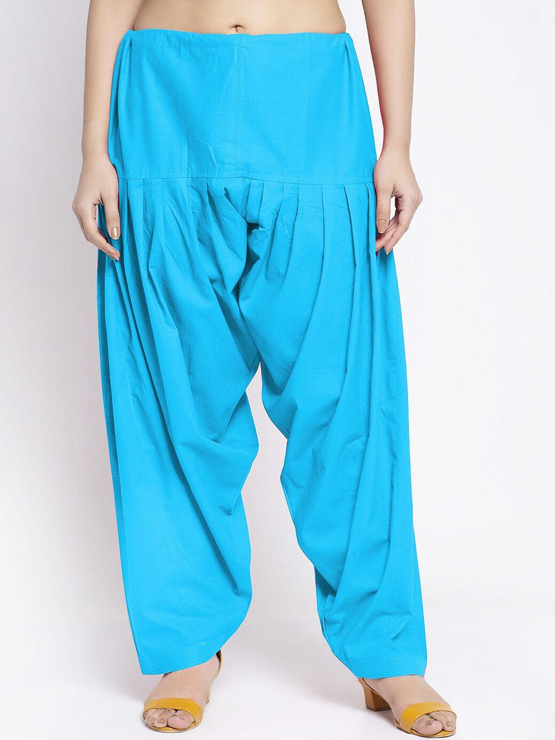 gracit women blue solid loose-fit cotton salwars