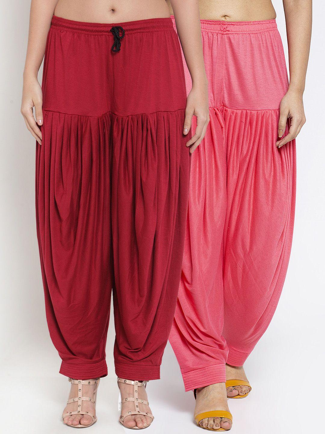 gracit women coral pink & maroon pack of 2 loose fit patiala