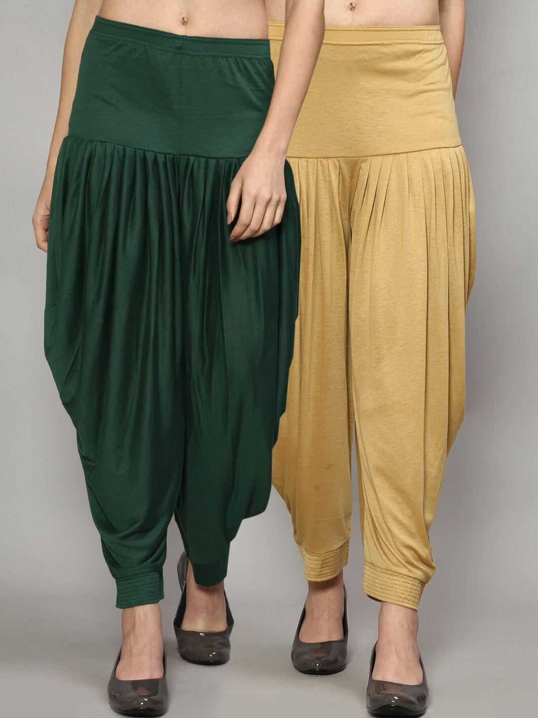 gracit women green & beige solid pack of 2 salwar