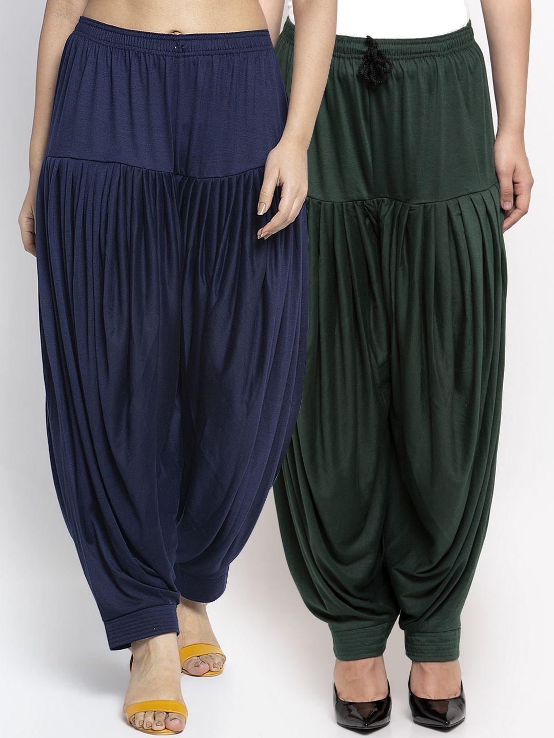 gracit women green & navy blue pack of 2 loose fit patiala