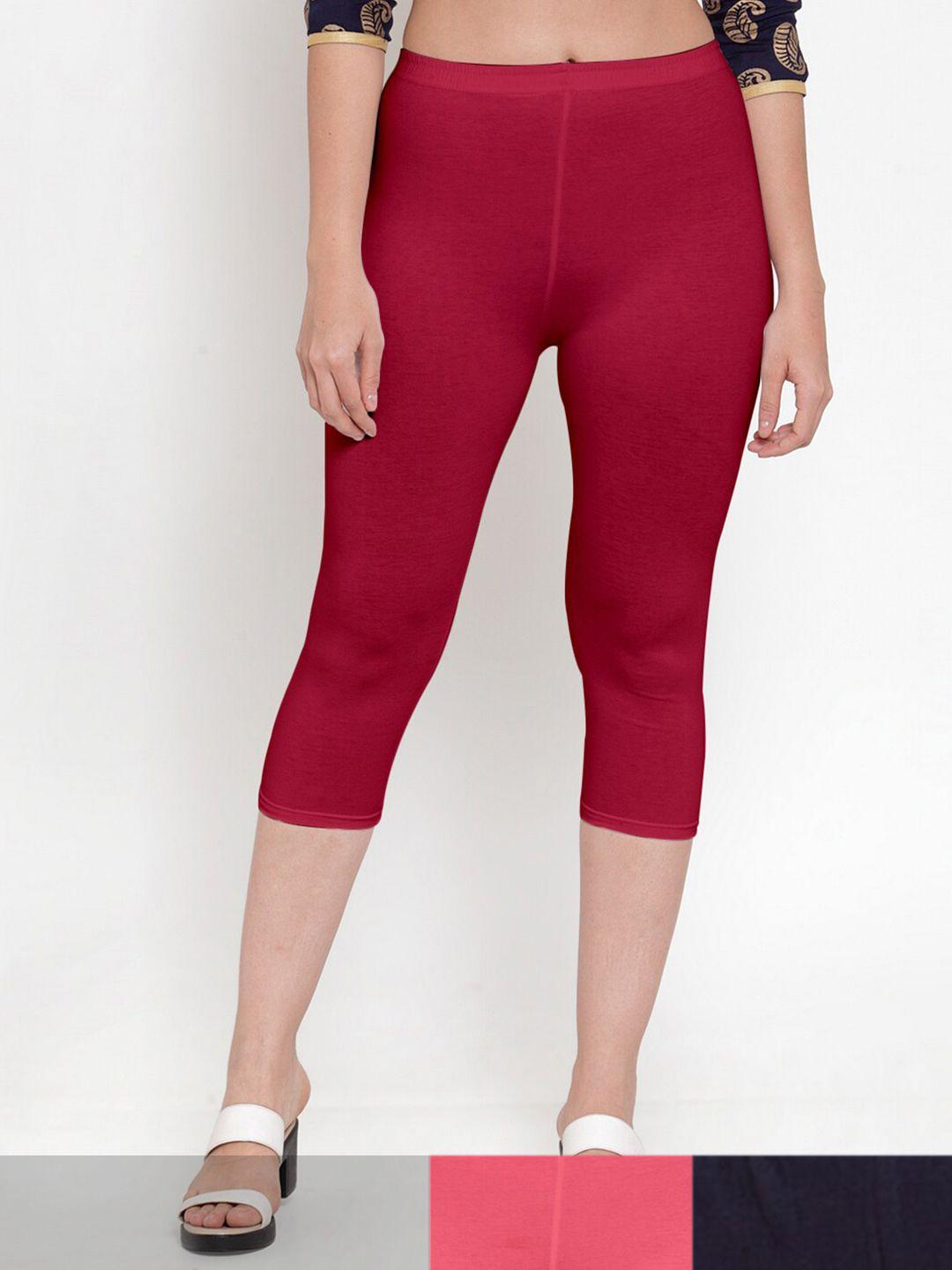 gracit women maroon & pink pack of 3 capris