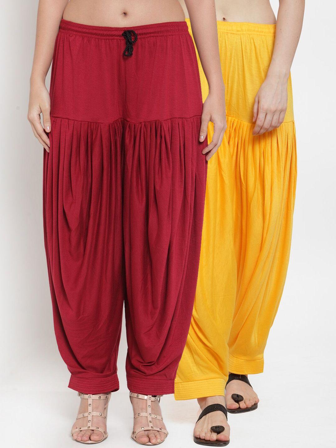 gracit women maroon & yellow pack of 2 cotton lycra patiala salwar