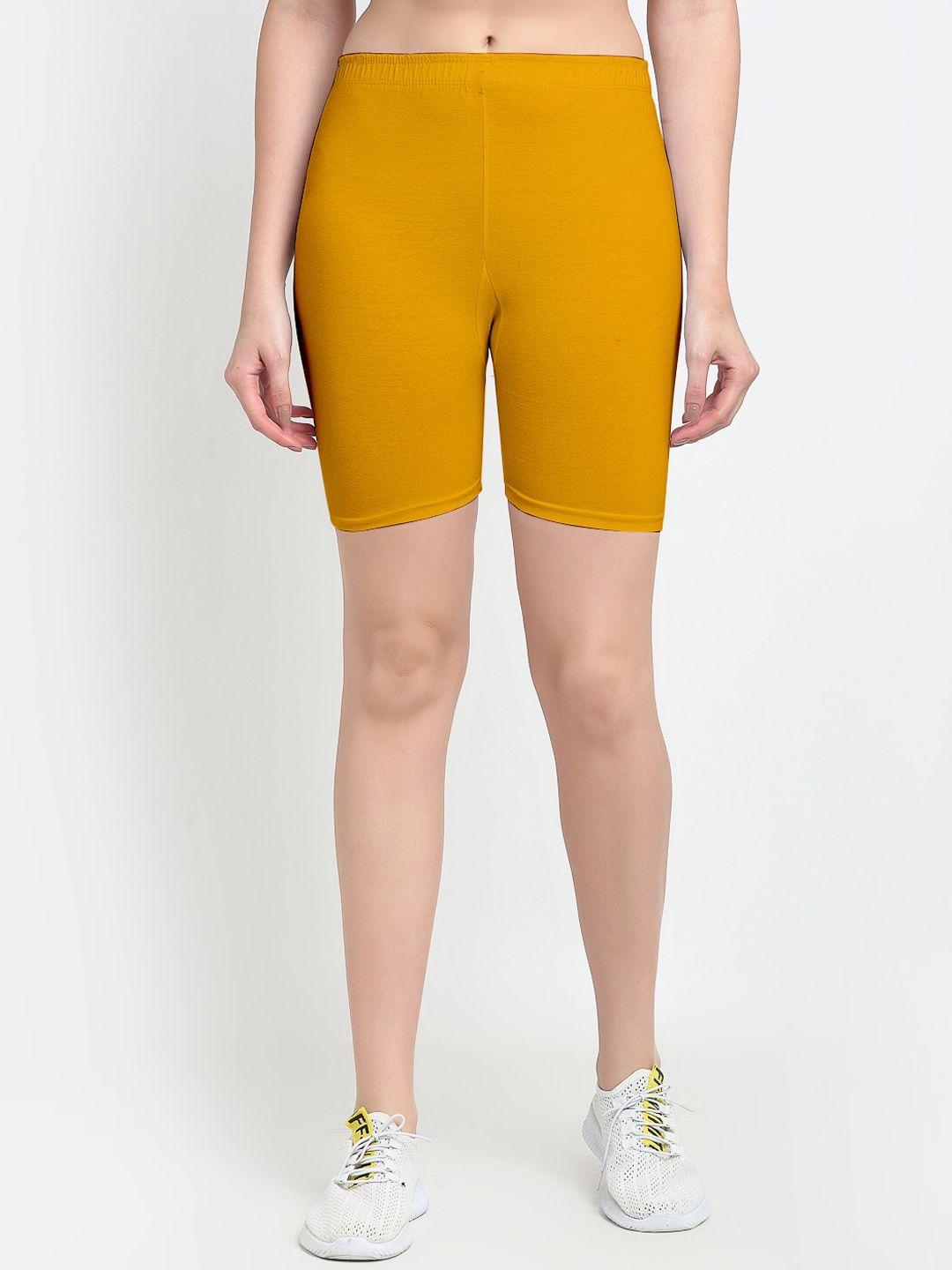 gracit women mustard yellow biker shorts