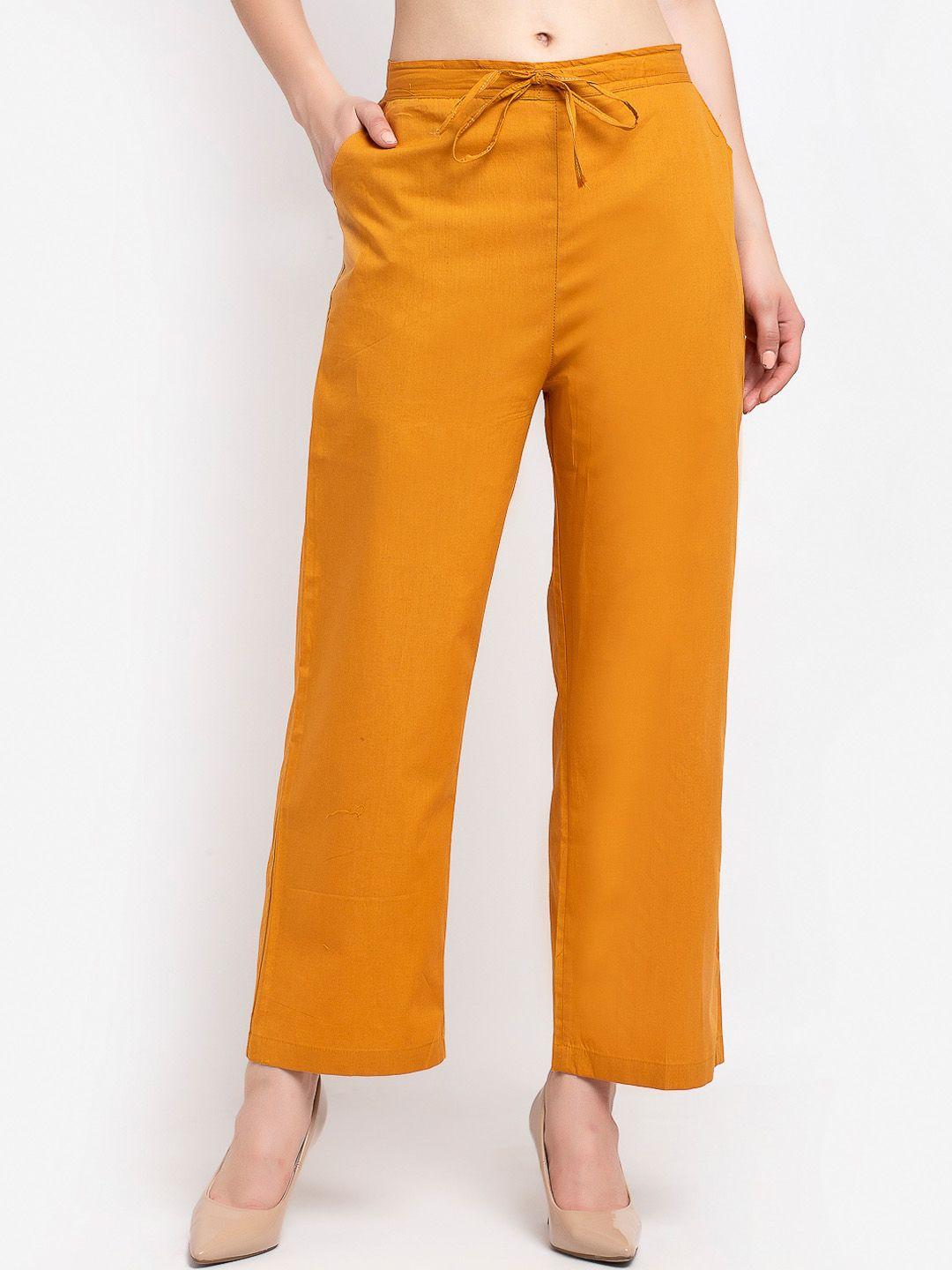 gracit women mustard yellow straight fit parallel trousers