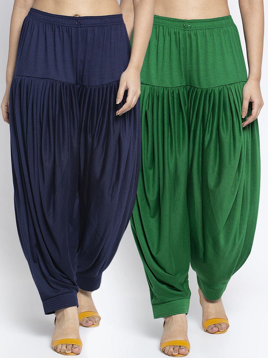 gracit women navy blue & green pack of 2 solid patialas