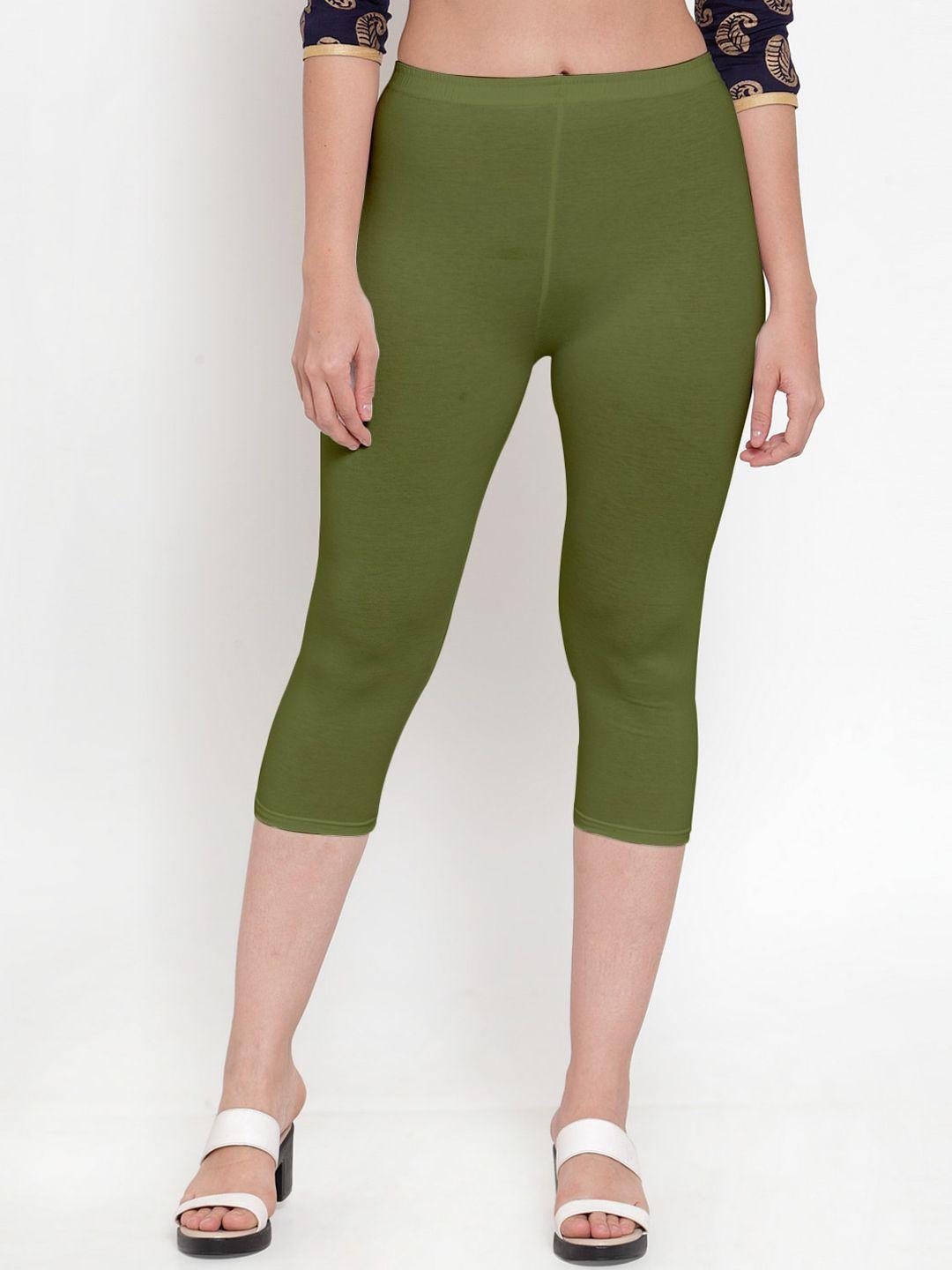 gracit women olive green cotton capris