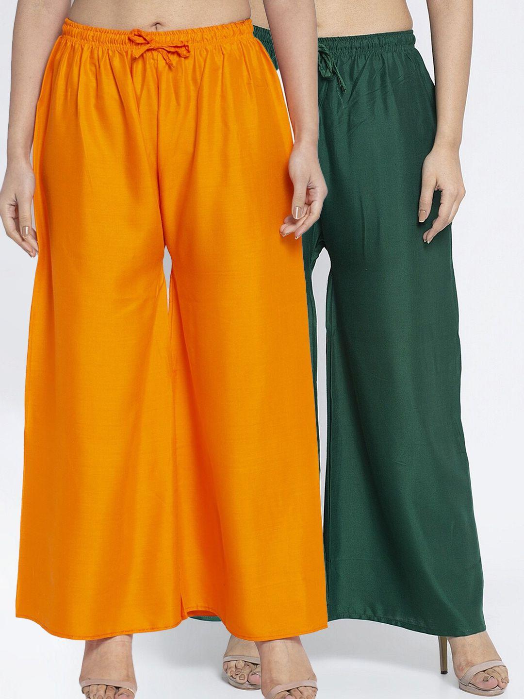 gracit women orange & green pack of 2 ethnic palazzos