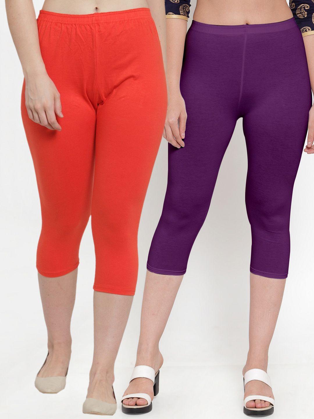 gracit women orange & purple pack of 2 slim fit cotton capris