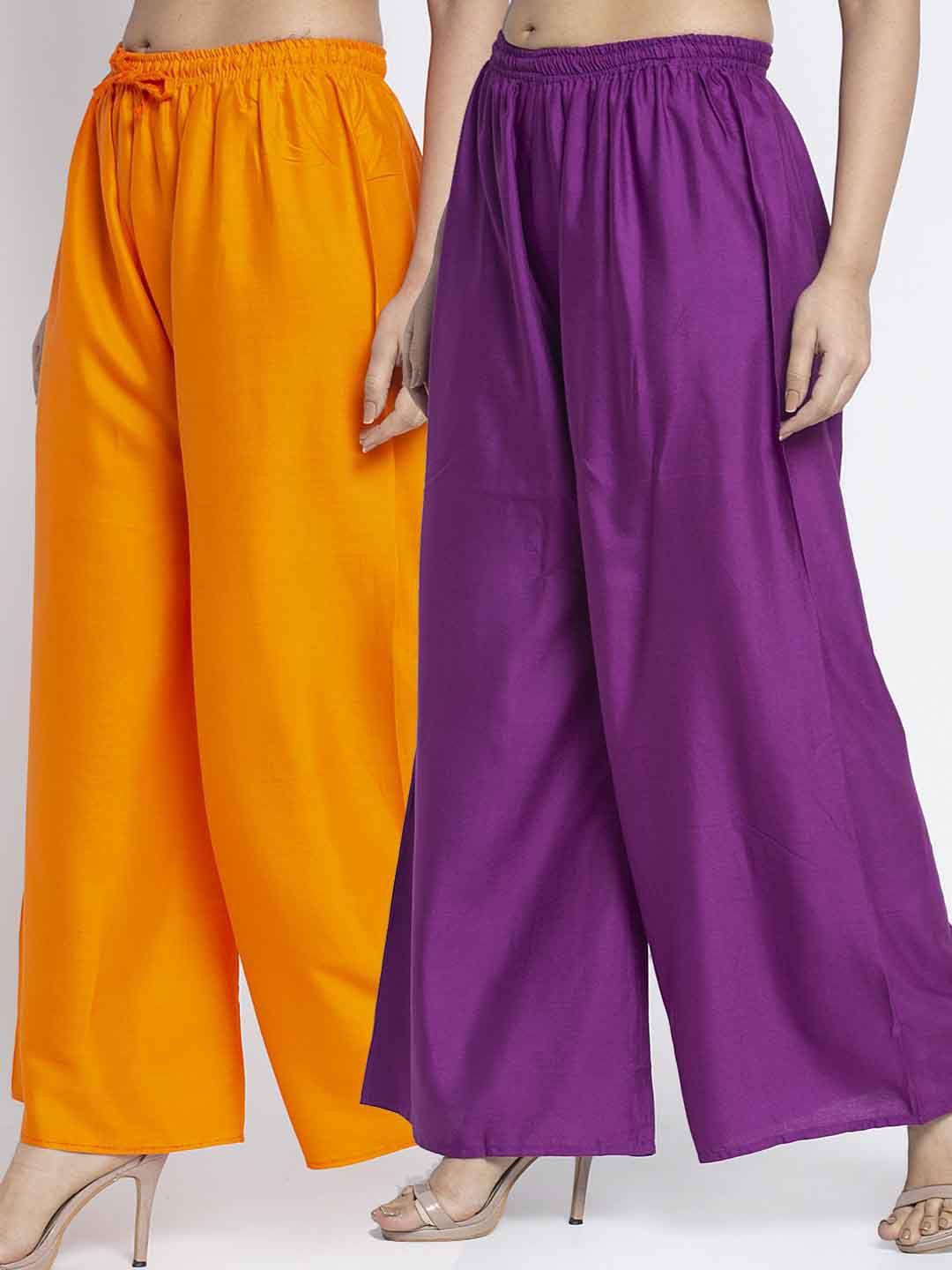 gracit women orange & purple solid  set of 2 ethnic palazzos