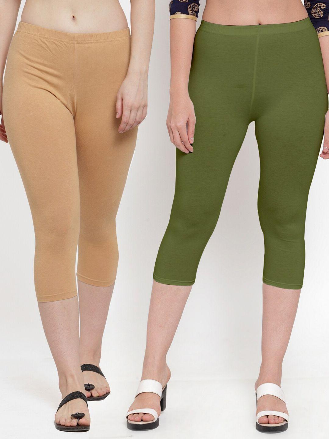 gracit women pack of 2 beige & green capris