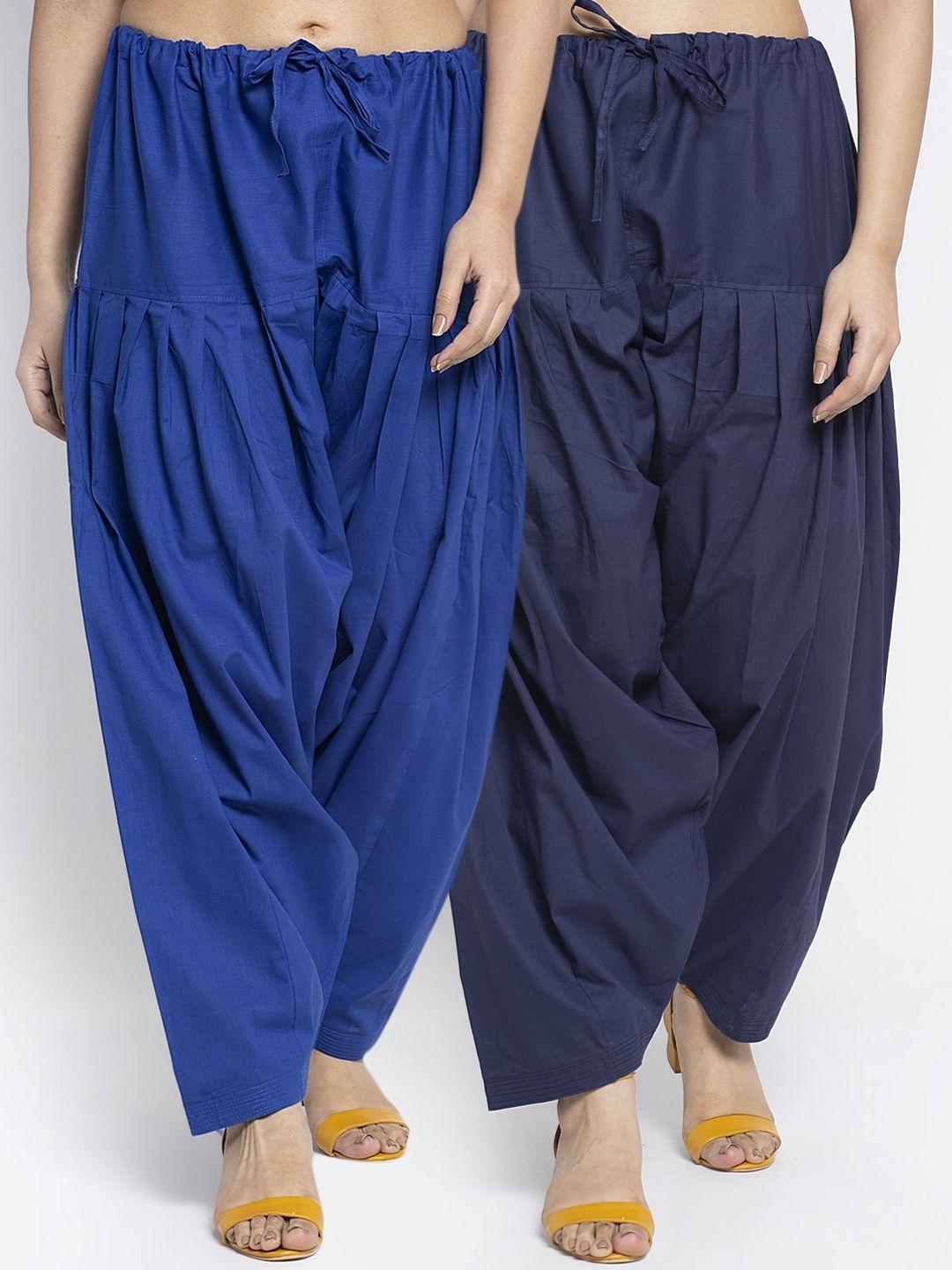 gracit women pack of 2 blue solid loose fit cotton salwars