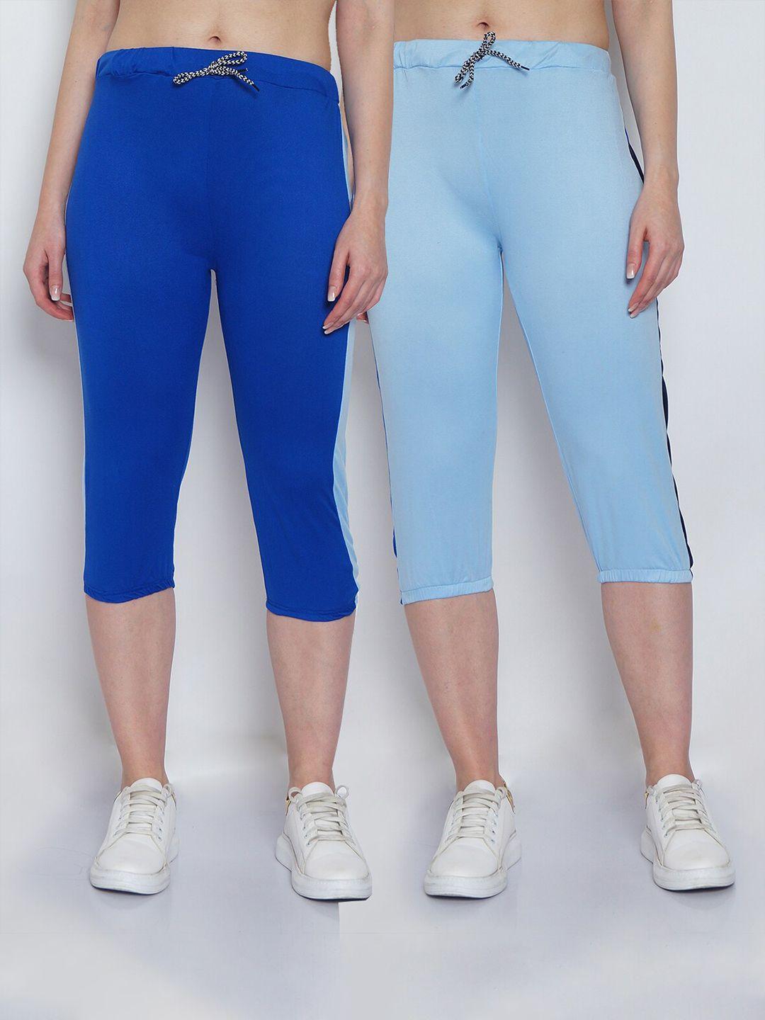 gracit women pack of 2 blue solid slim fit capri