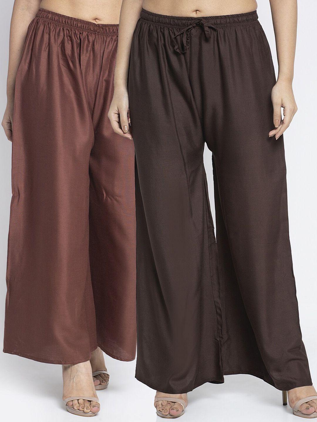 gracit women pack of 2 brown & coffee brown ethnic palazzos