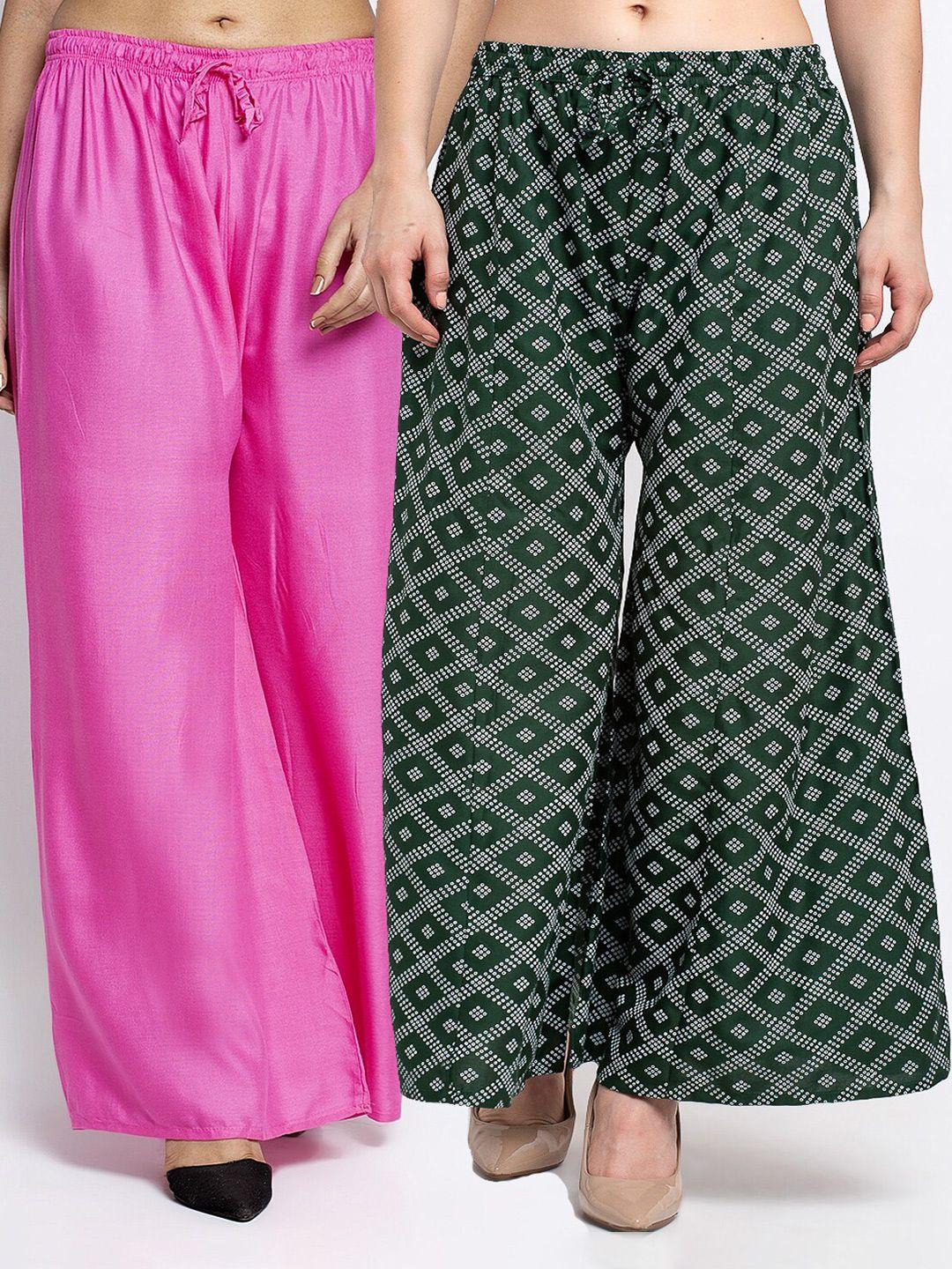gracit women pack of 2 flared knitted ethnic palazzos