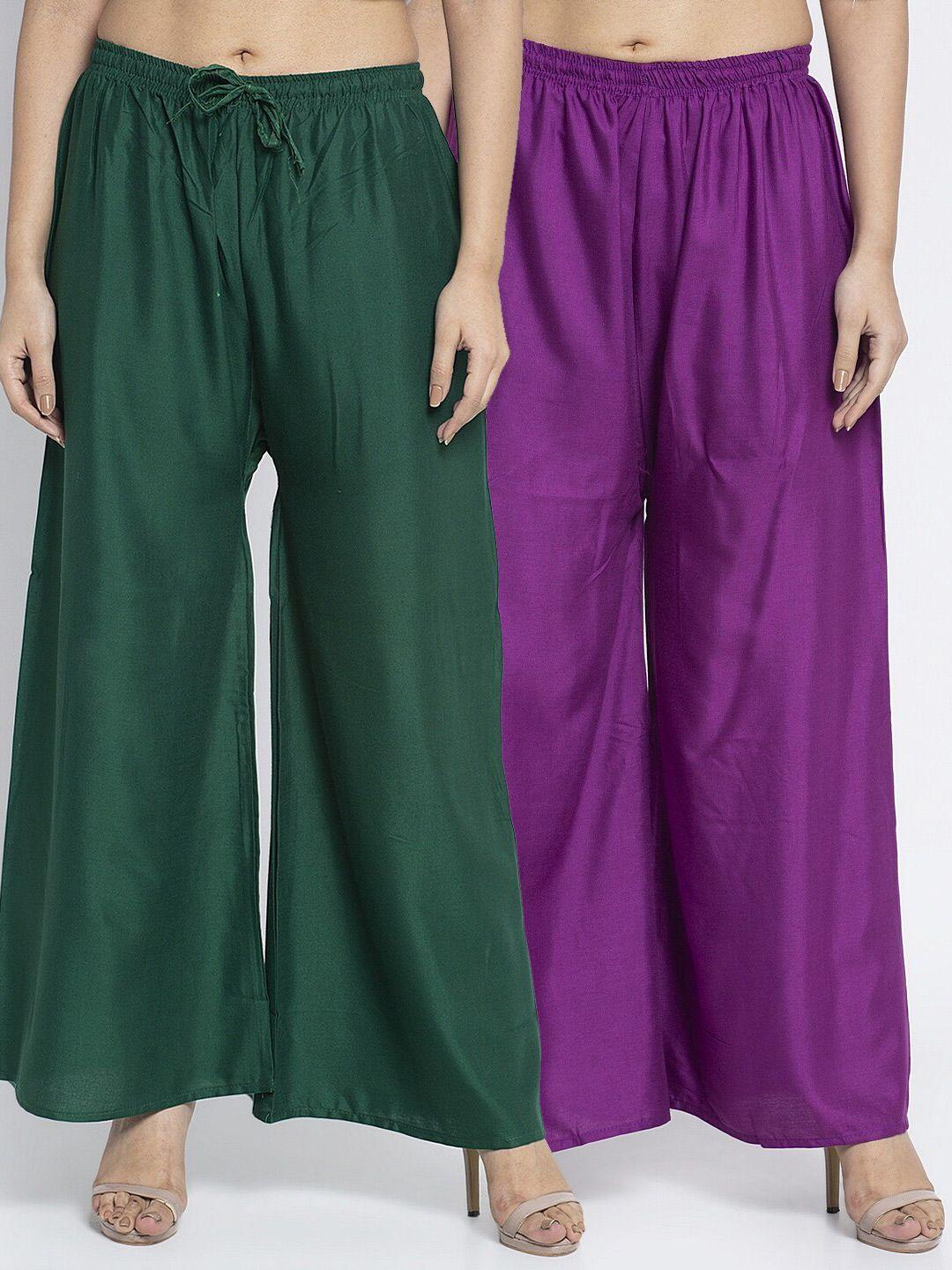 gracit women pack of 2 green & purple ethnic palazzos