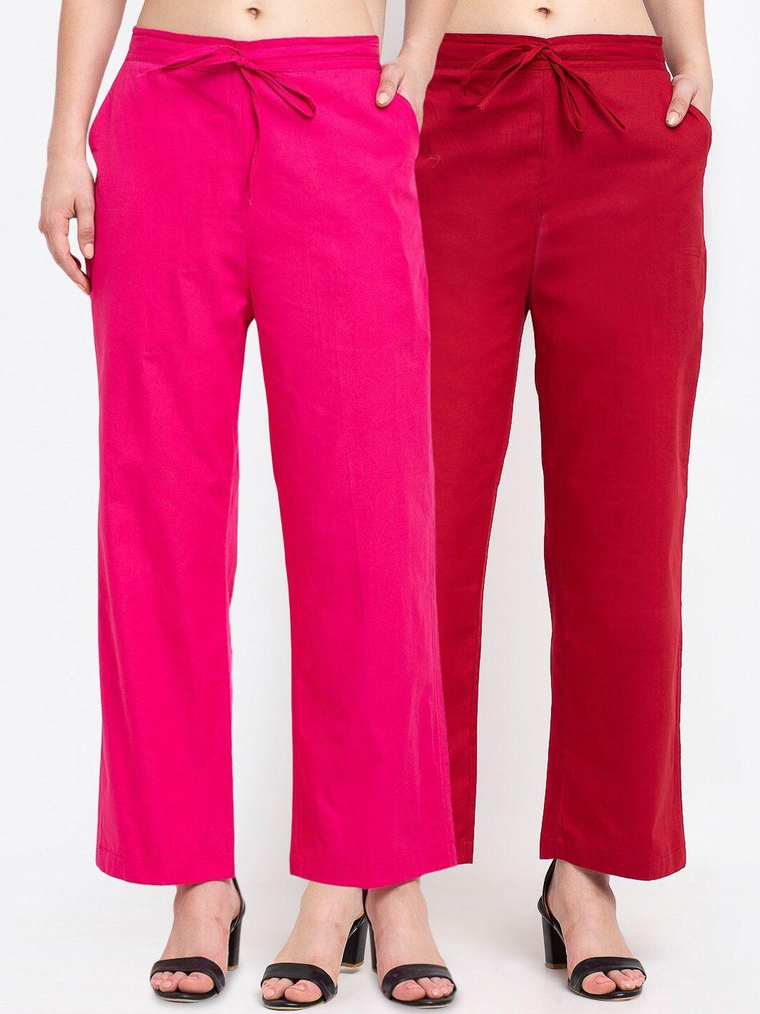 gracit women pack of 2 loose fit cotton trousers