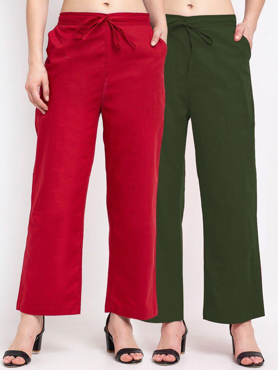 gracit women pack of 2 loose fit cotton trousers