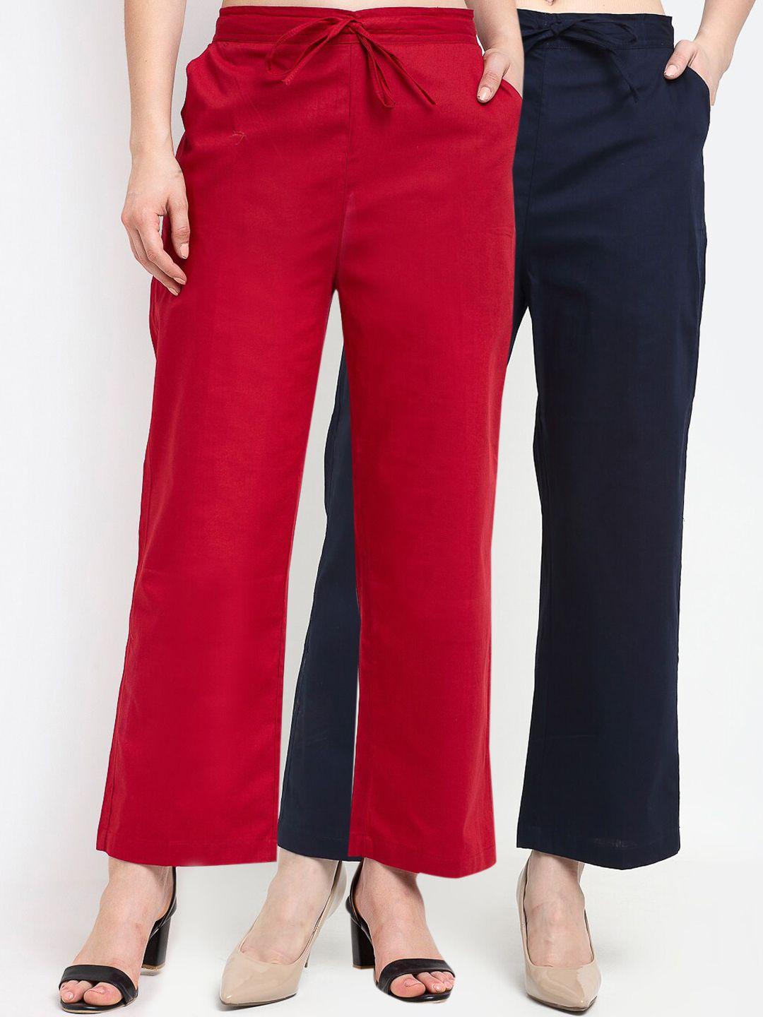 gracit women pack of 2 maroon & navy blue loose fit trousers