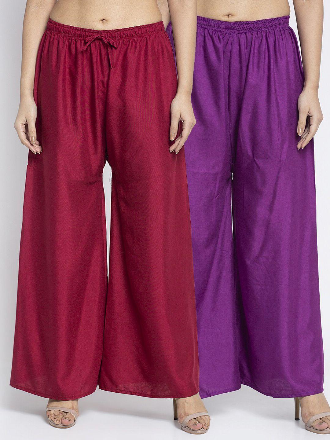 gracit women pack of 2 maroon & purple 2 ethnic palazzos