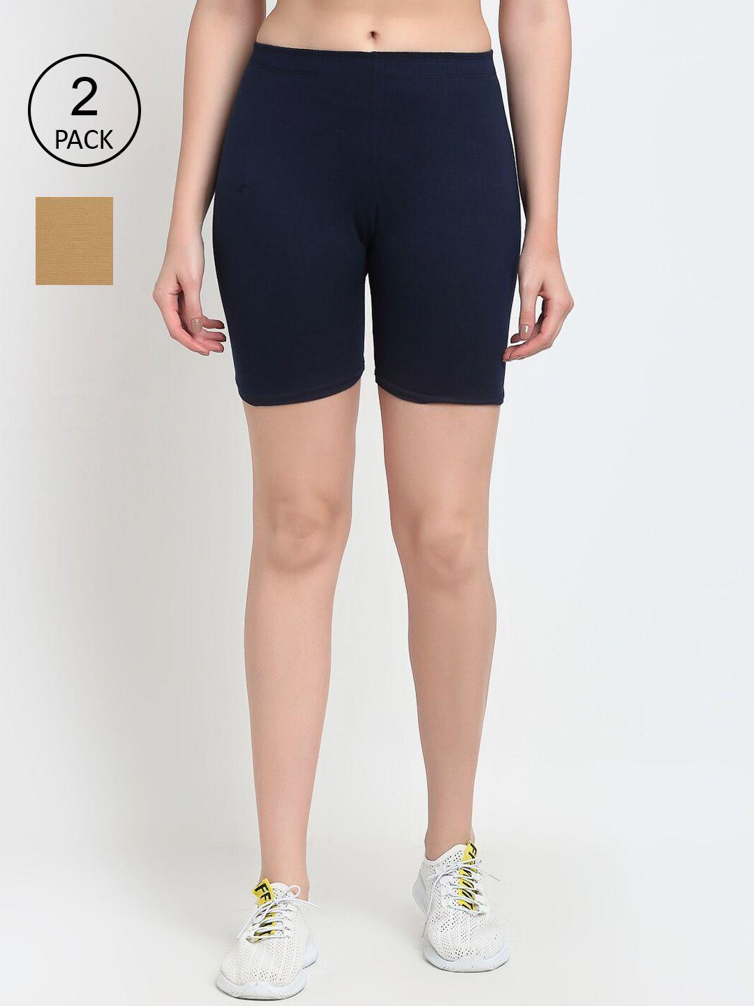 gracit women pack of 2 navy blue & nude cycling sports shorts