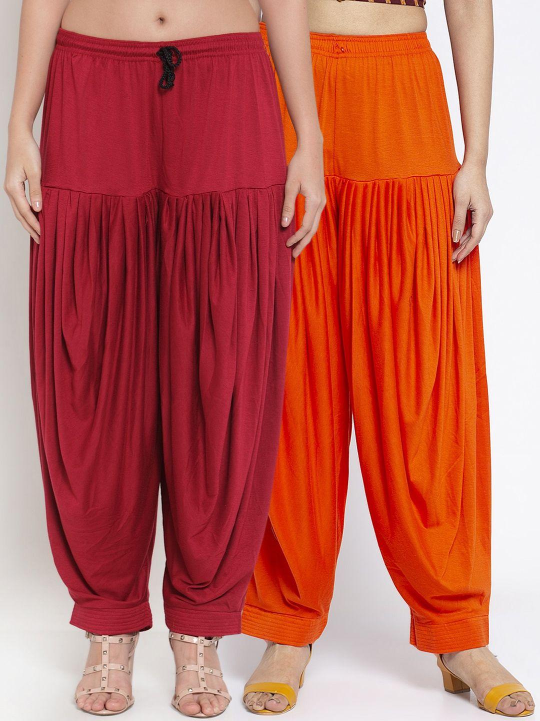 gracit women pack of 2 orange & maroon solid patiala salwars