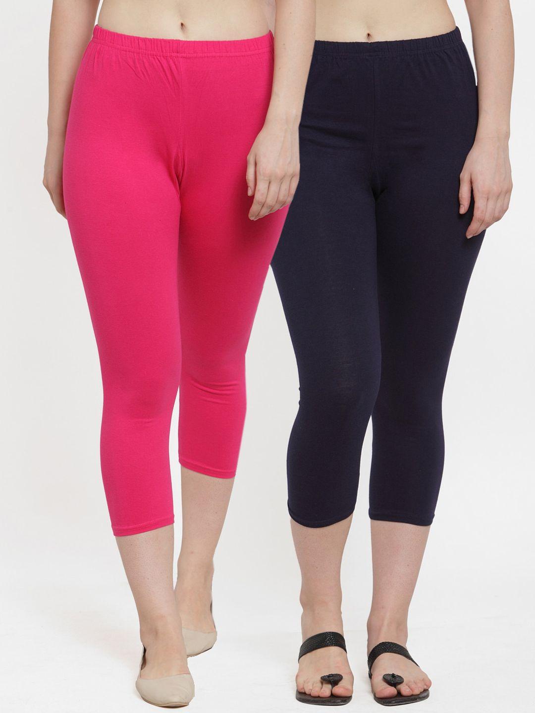 gracit women pack of 2 pink & navy blue capris