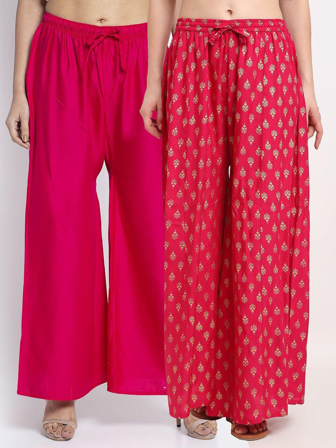 gracit women pack of 2 pink & red flared knitted ethnic palazzos