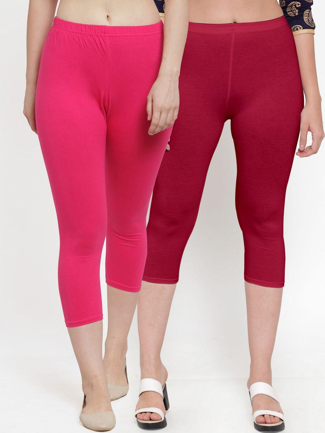 gracit women pack of 2 pink and maroon cotton capris