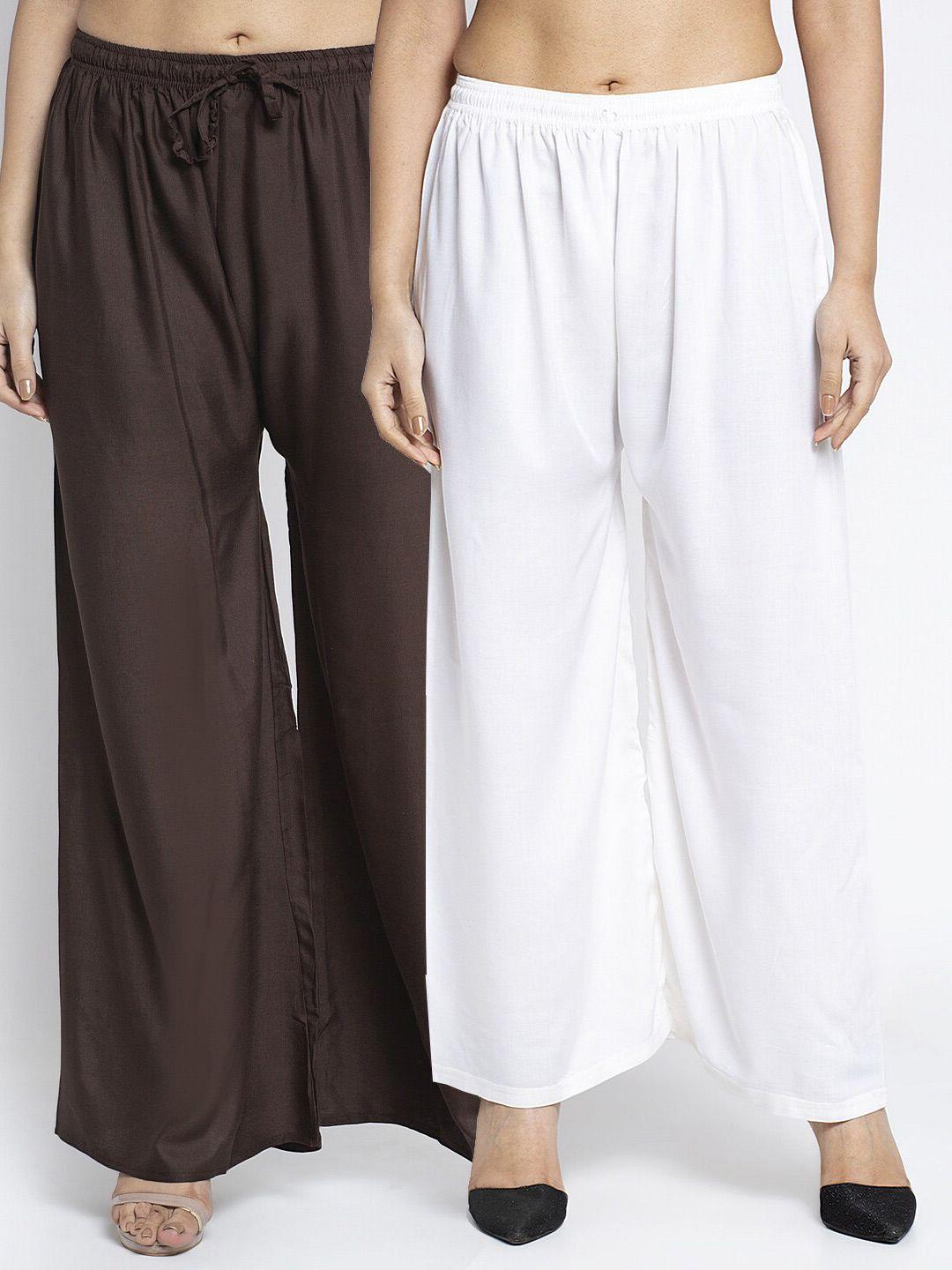 gracit women pack of 2 white & brown ethnic palazzos