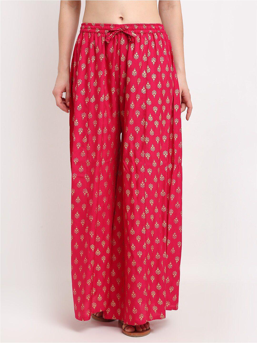 gracit women pink & gold-toned ethnic motifs printed flared knitted ethnic palazzos