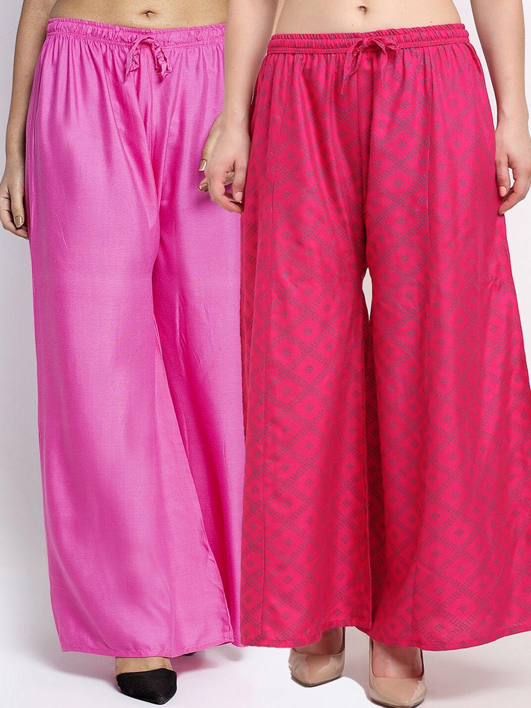 gracit women pink & red set of 2 flared ethnic palazzos