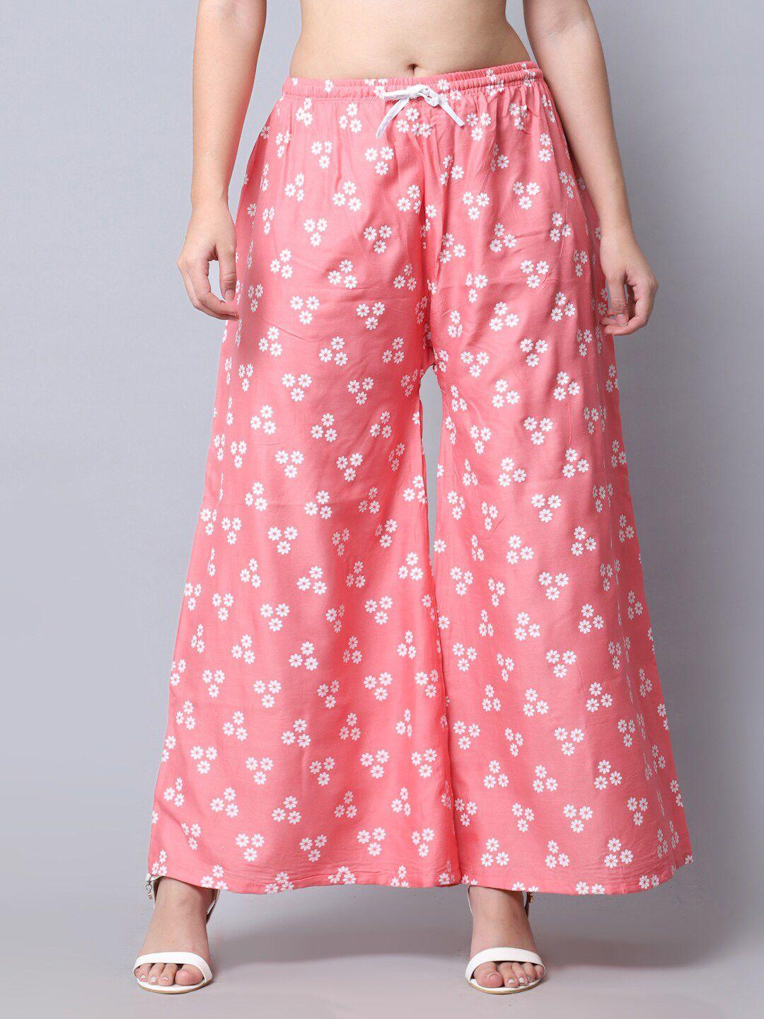 gracit women pink & white floral printed ethnic palazzos