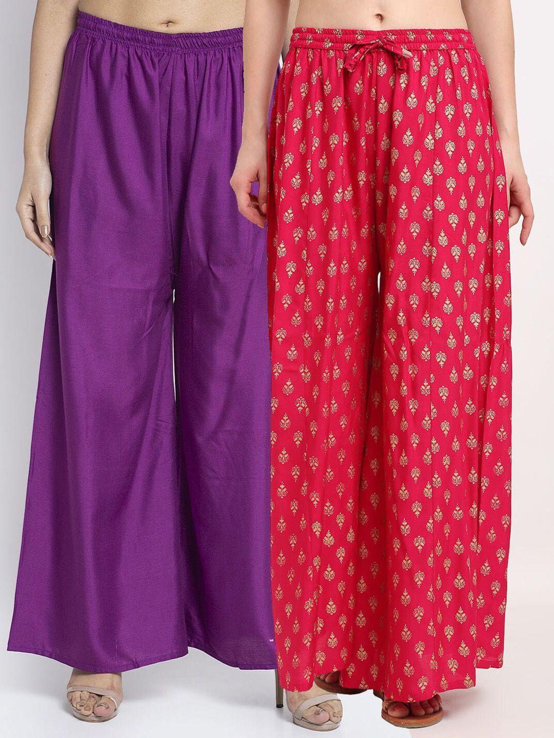 gracit women purple & red printed palazzos