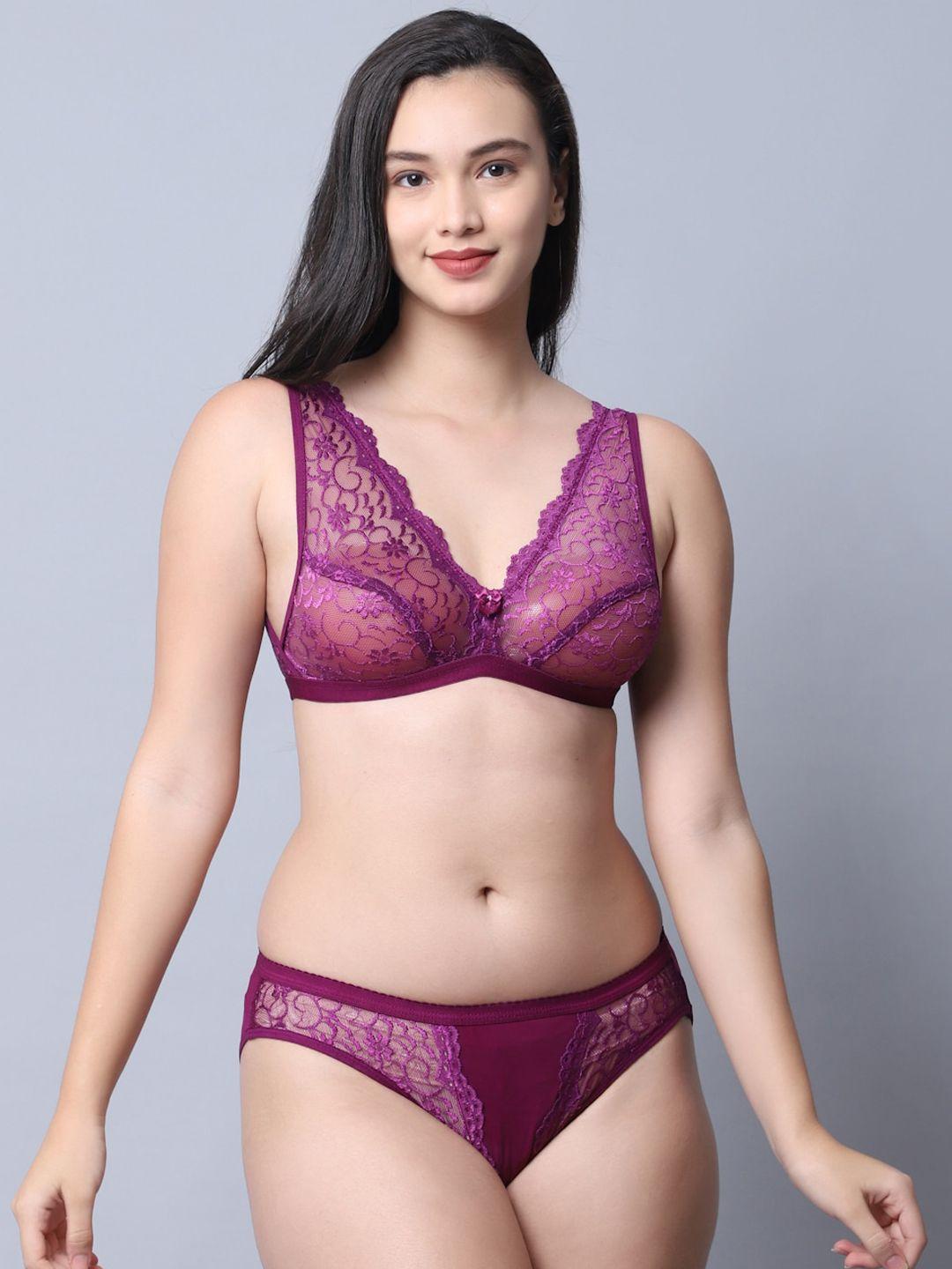 gracit women purple self-design lingerie setlst02-16-30