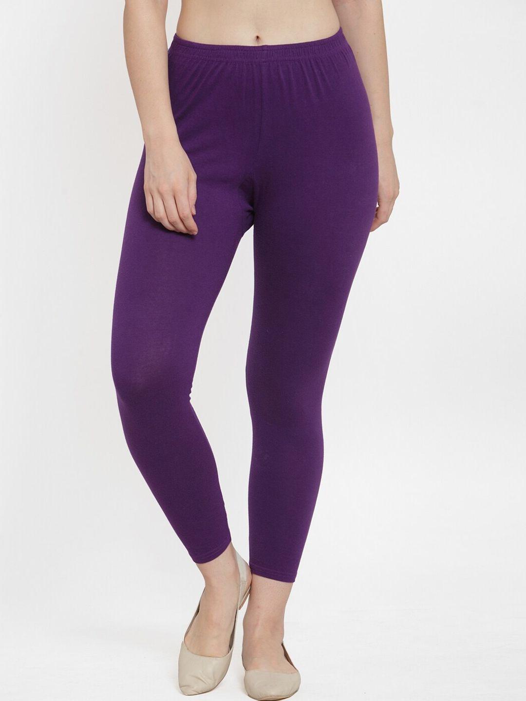 gracit women purple solid ankle-length cotton leggings
