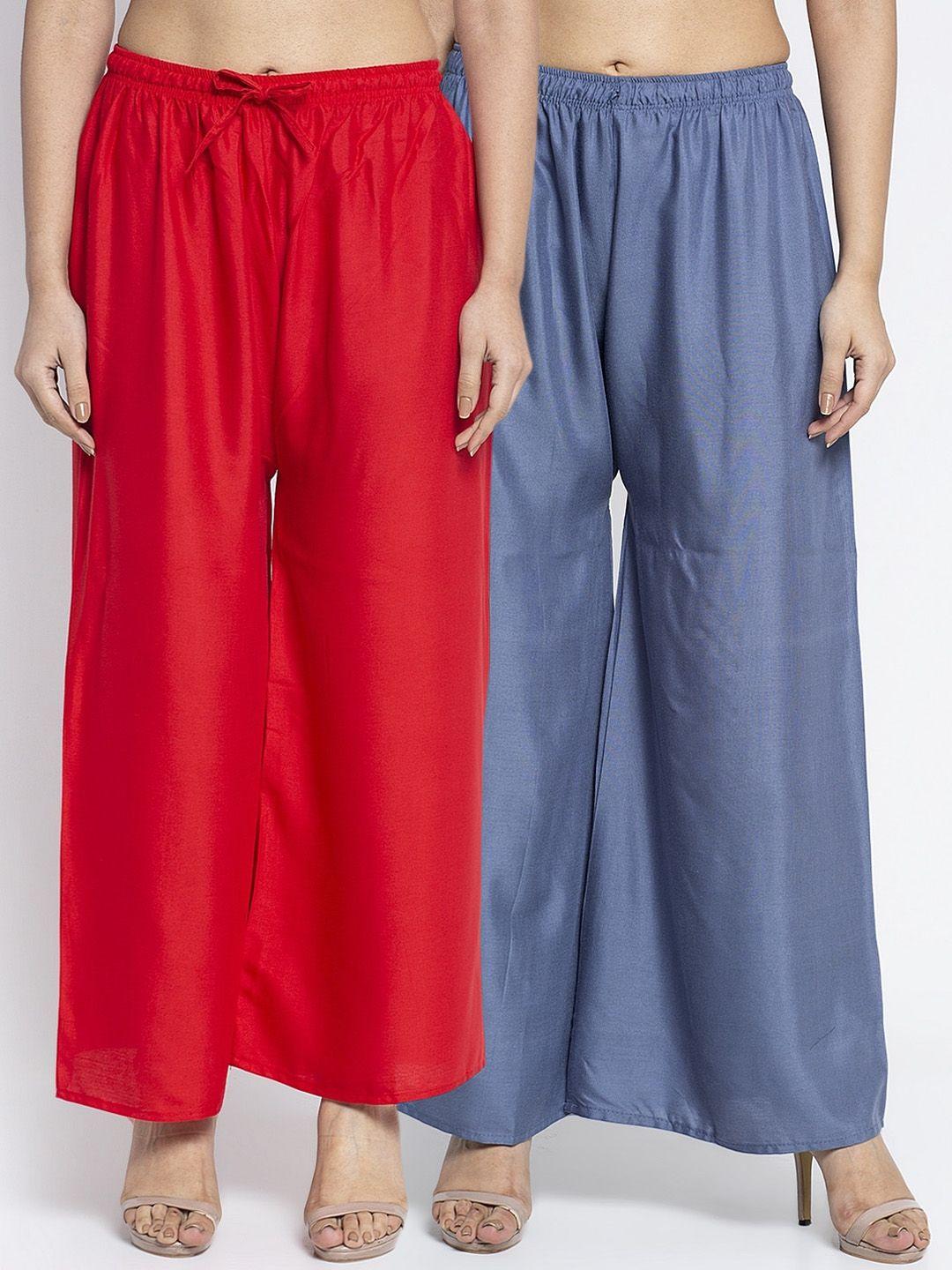 gracit women red & blue solid flared palazzos