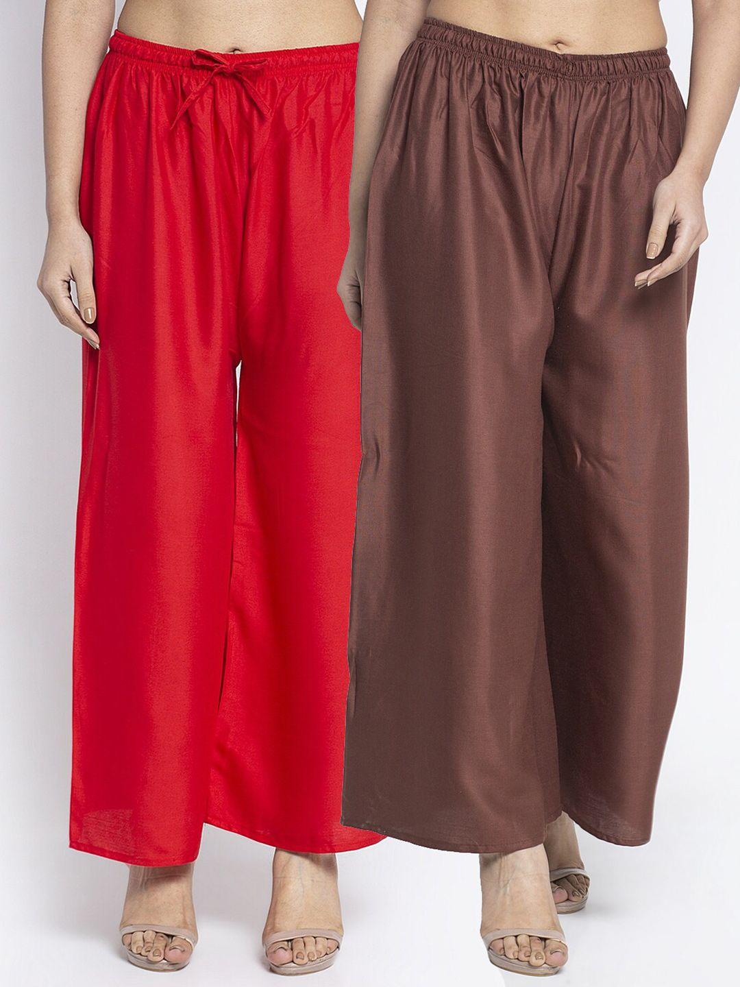 gracit women red & brown pack of 2 ethnic palazzos