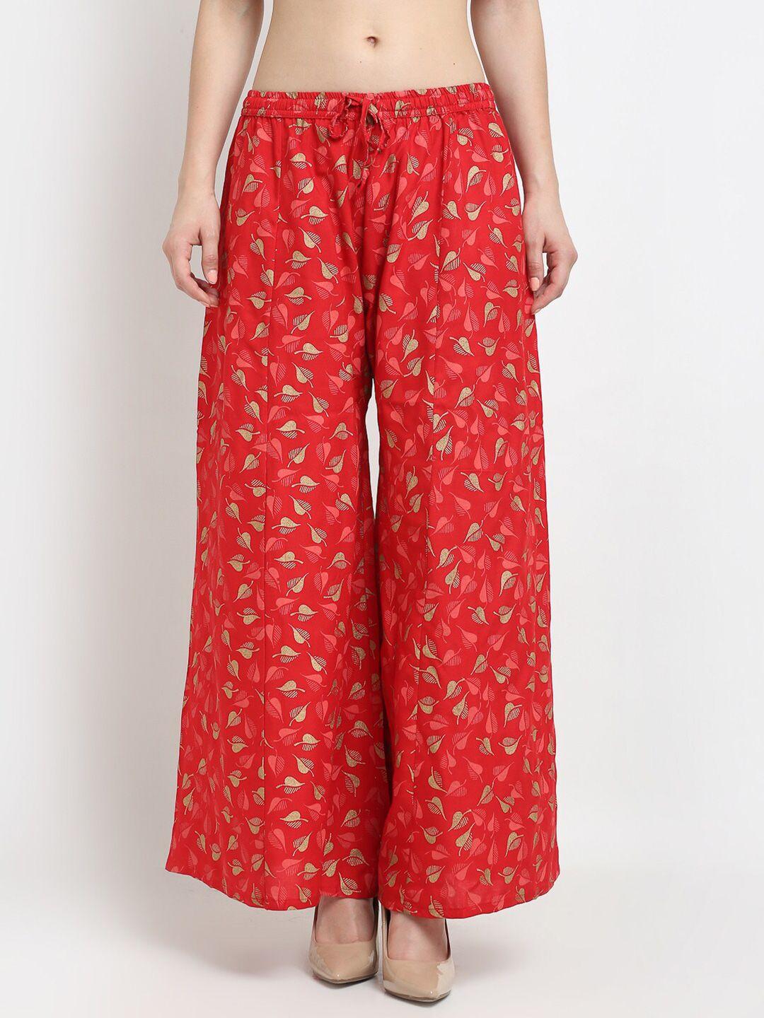 gracit women red & gold-toned printed palazzos