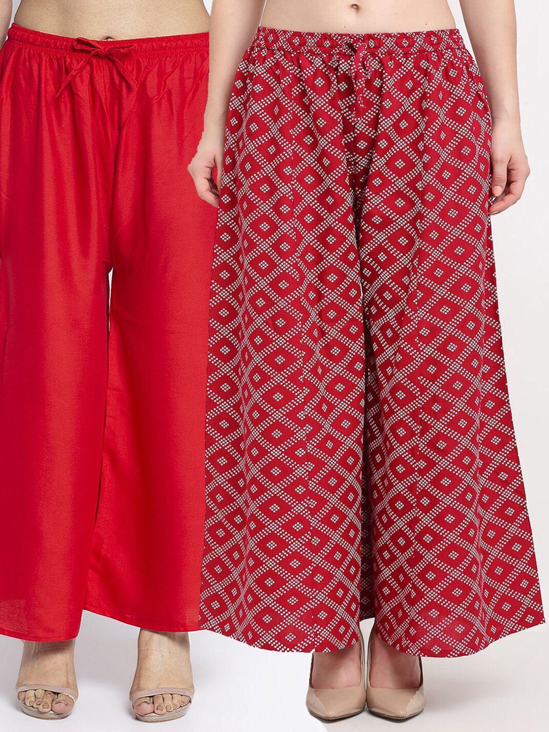 gracit women red & white pack of 2 knitted ethnic palazzos