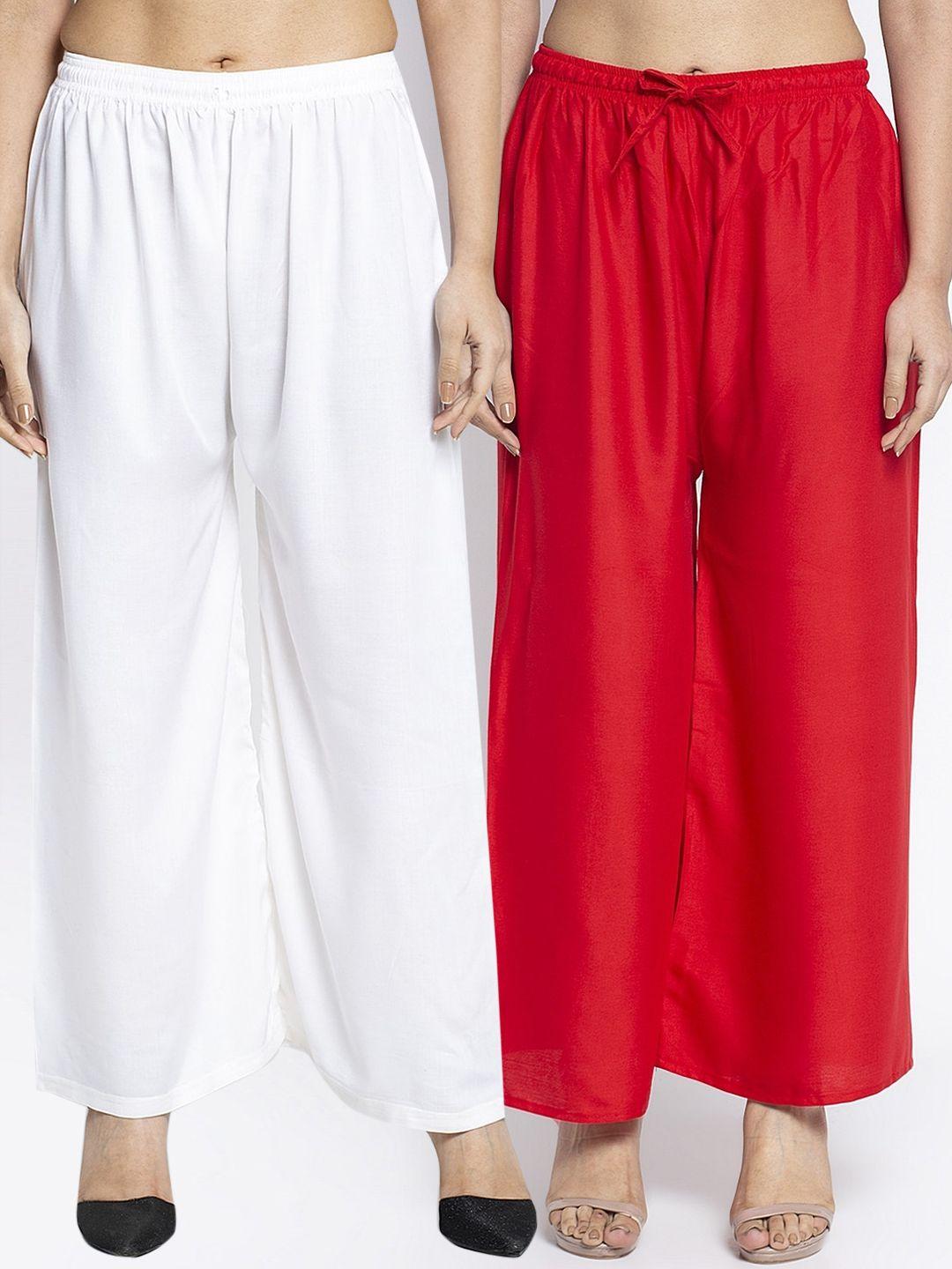 gracit women red & white solid wide leg palazzos