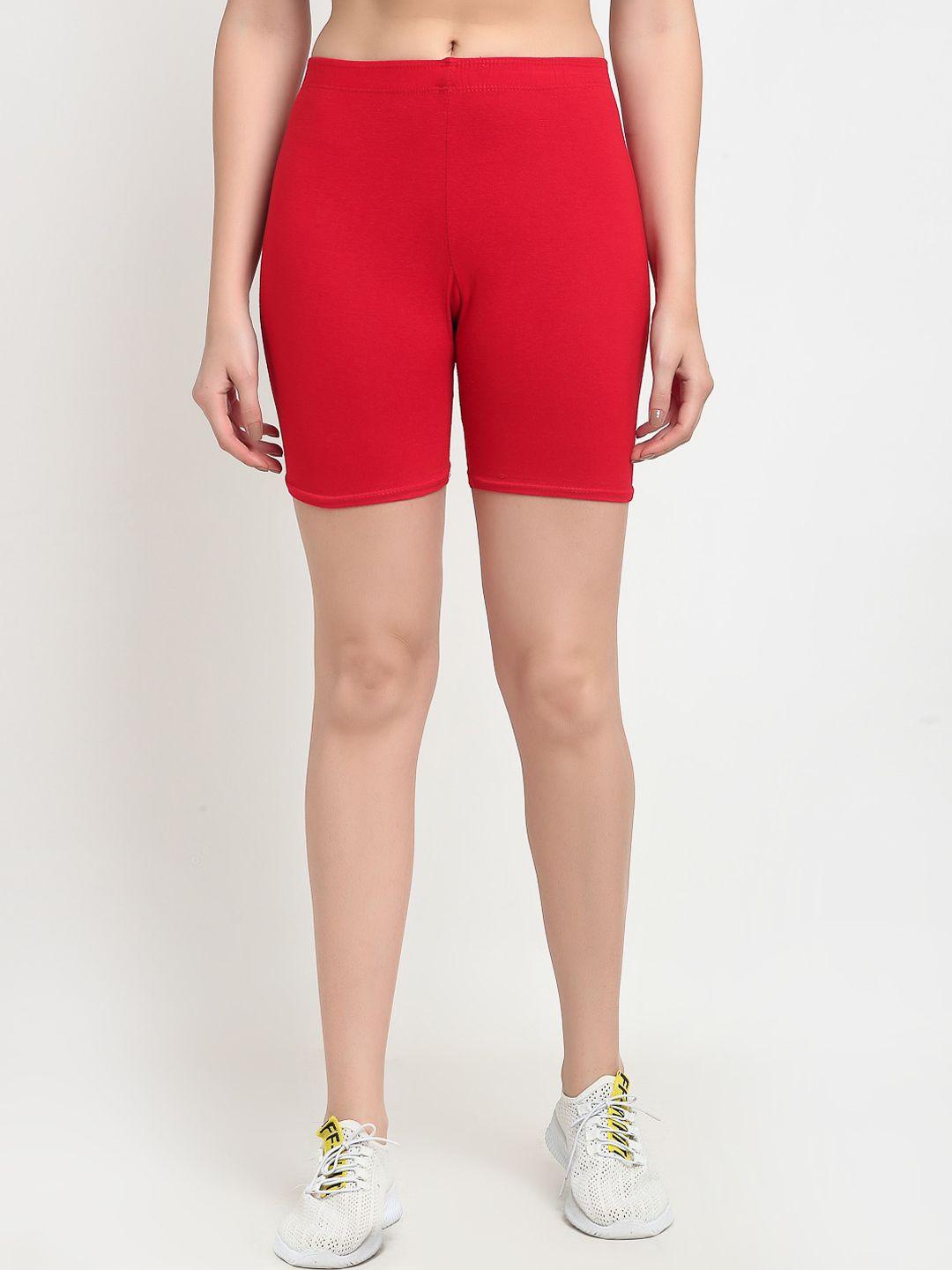 gracit women red solid biker shorts