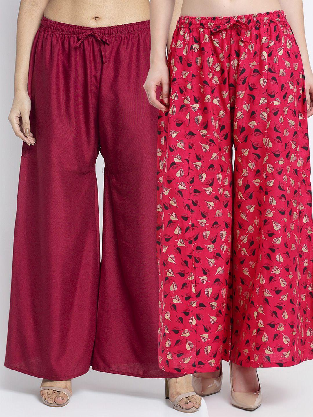 gracit women set of 2 maroon printed rayon palazzos