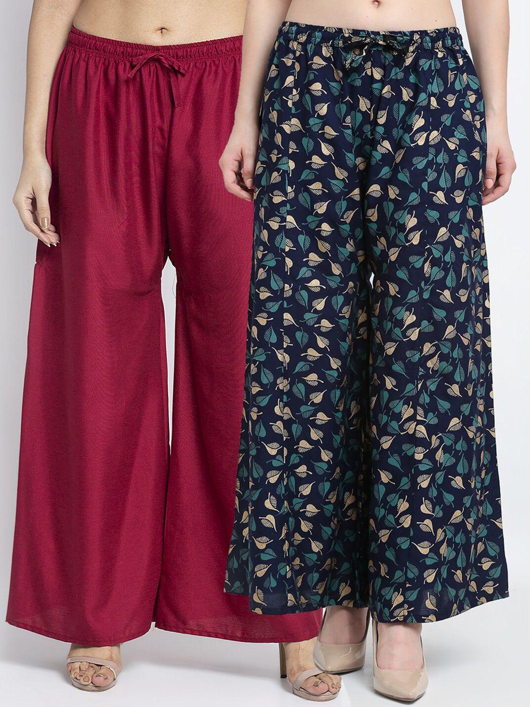 gracit women set of 2 maroon printed rayon palazzos