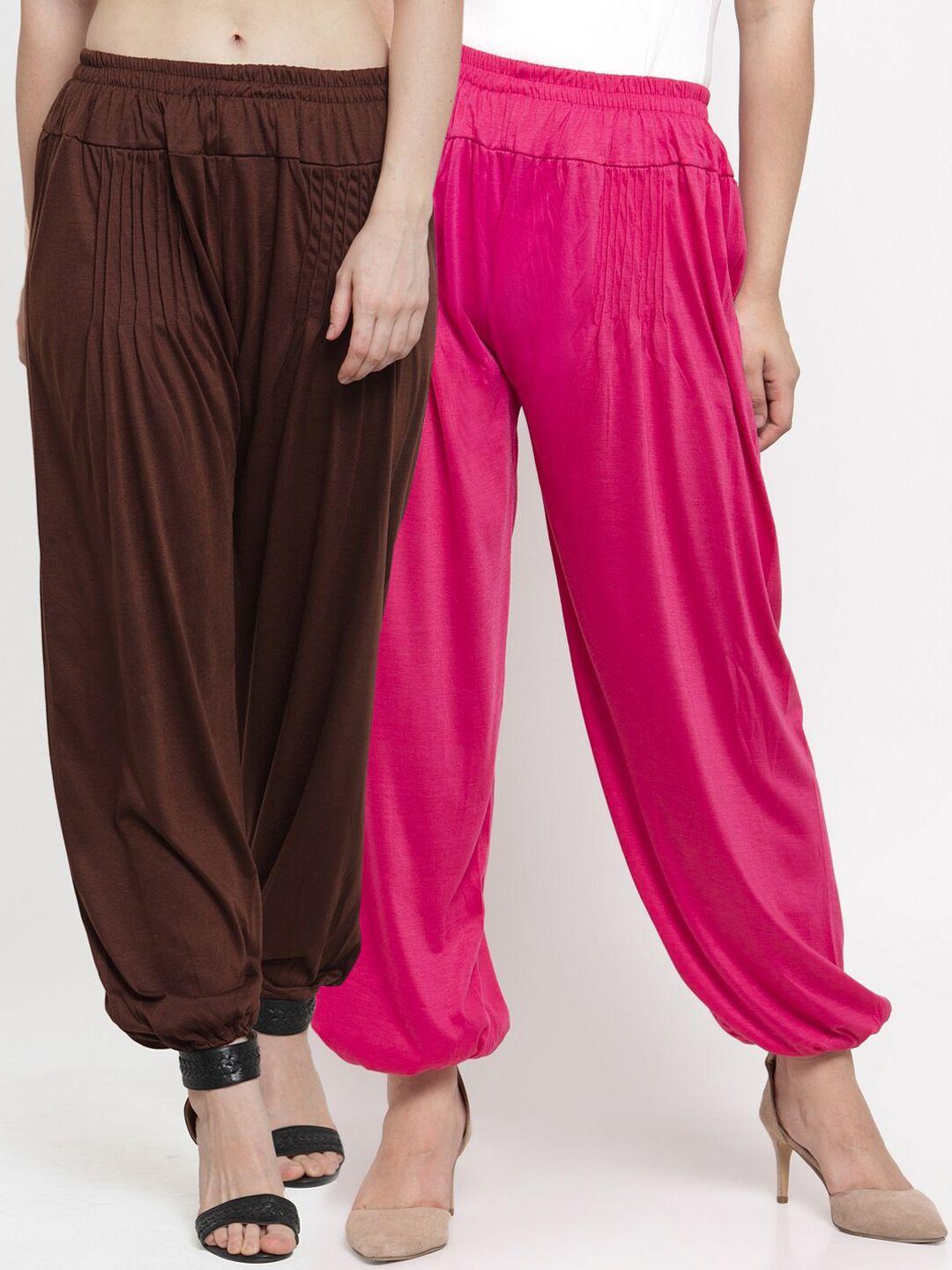 gracit women set of 2 pink & brown solid harem pants